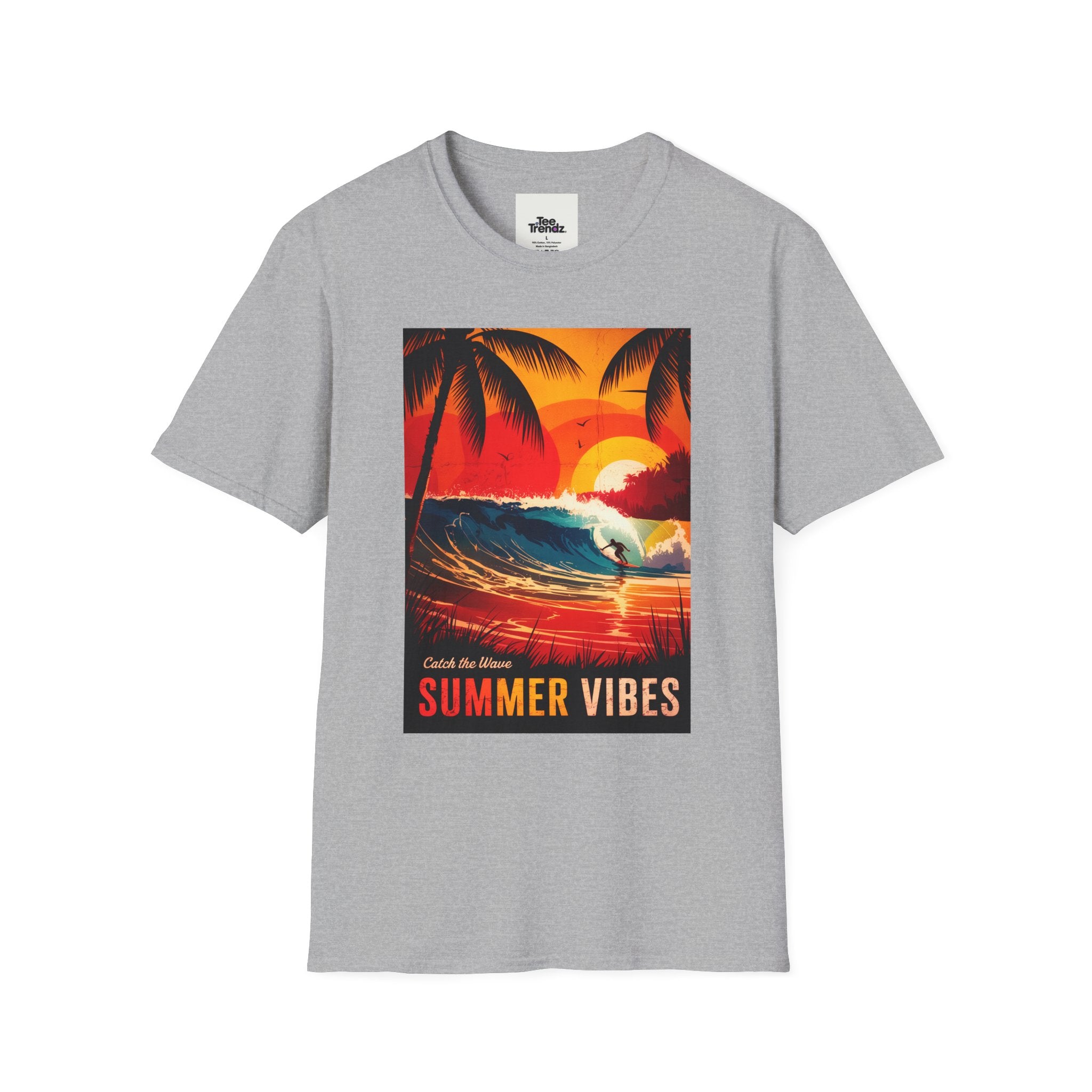 Summer Vibes Surf T-Shirt — Retro Sunset Palm Beach Tee