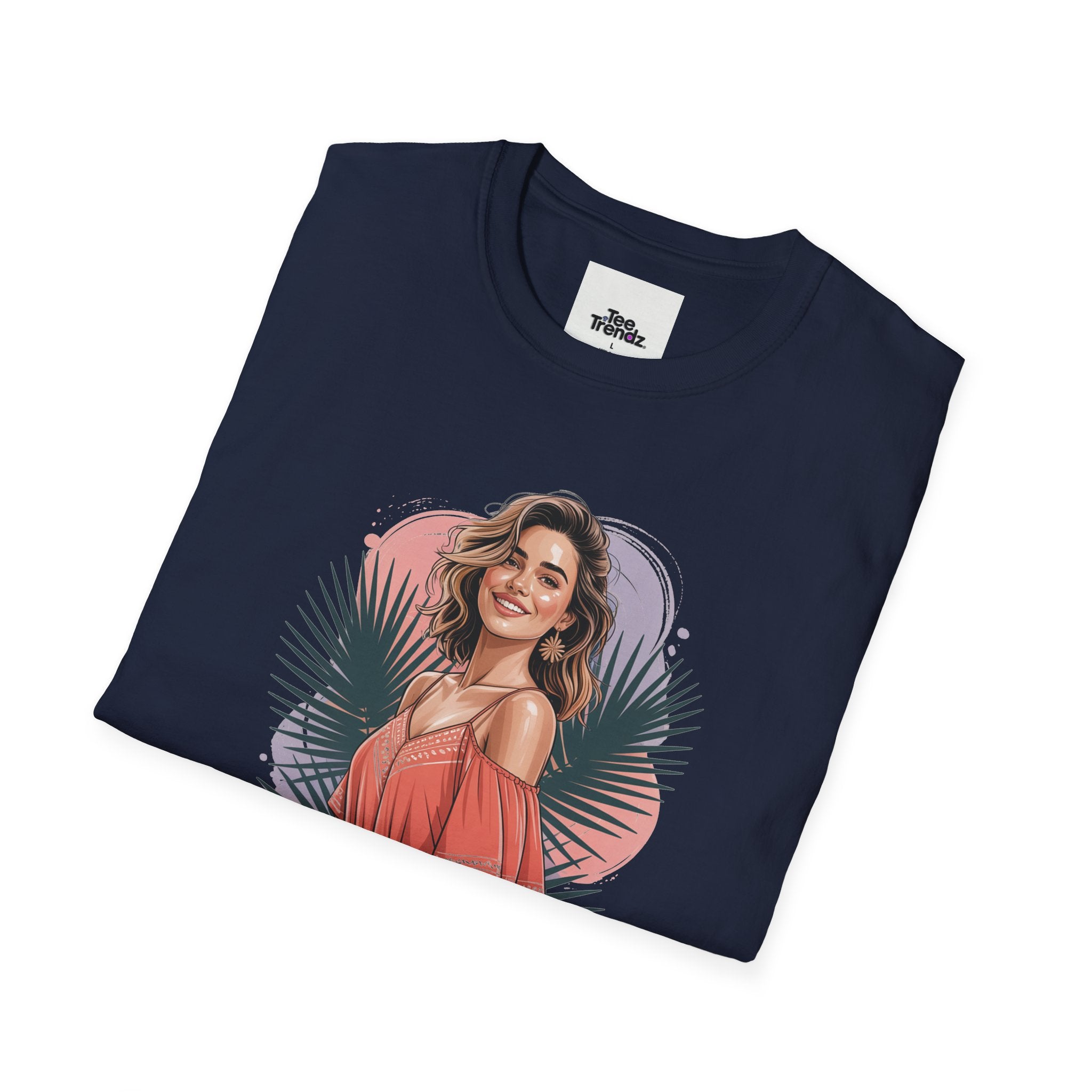 Personalized Portrait T‑Shirt — Custom Name "Cierra Ortega" Tropical Palm Graphic