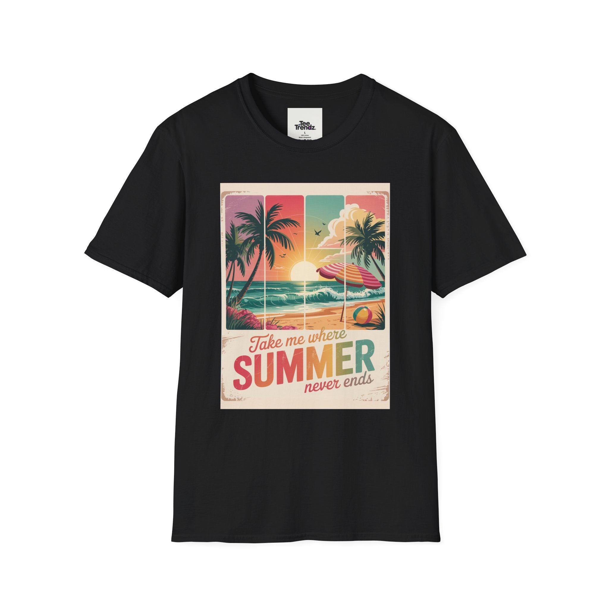 Summer Never Ends T-Shirt – Vintage Beach Sunset Graphic Tee