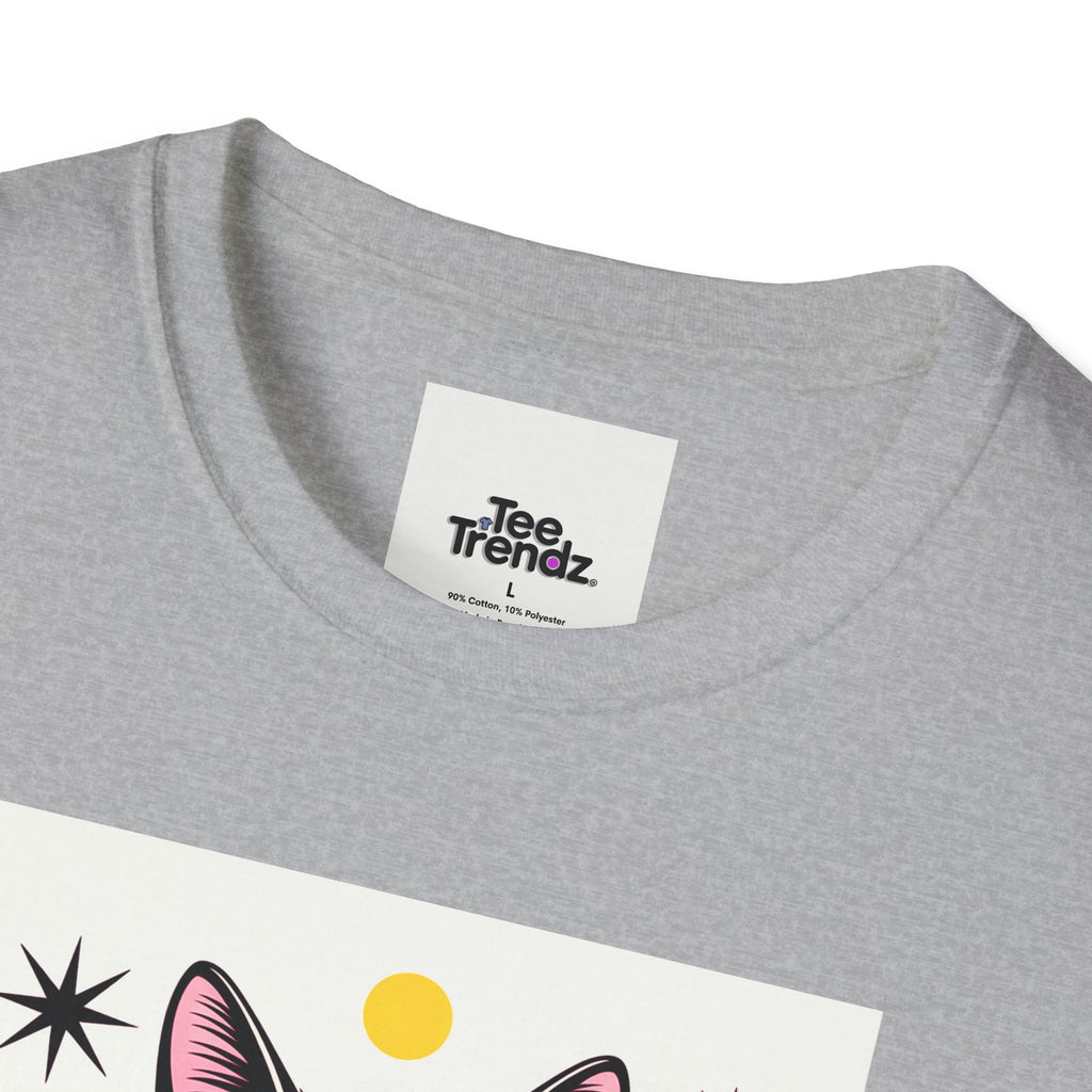 Black Cat Graphic T-Shirt — Retro Sunset Cat Illustration