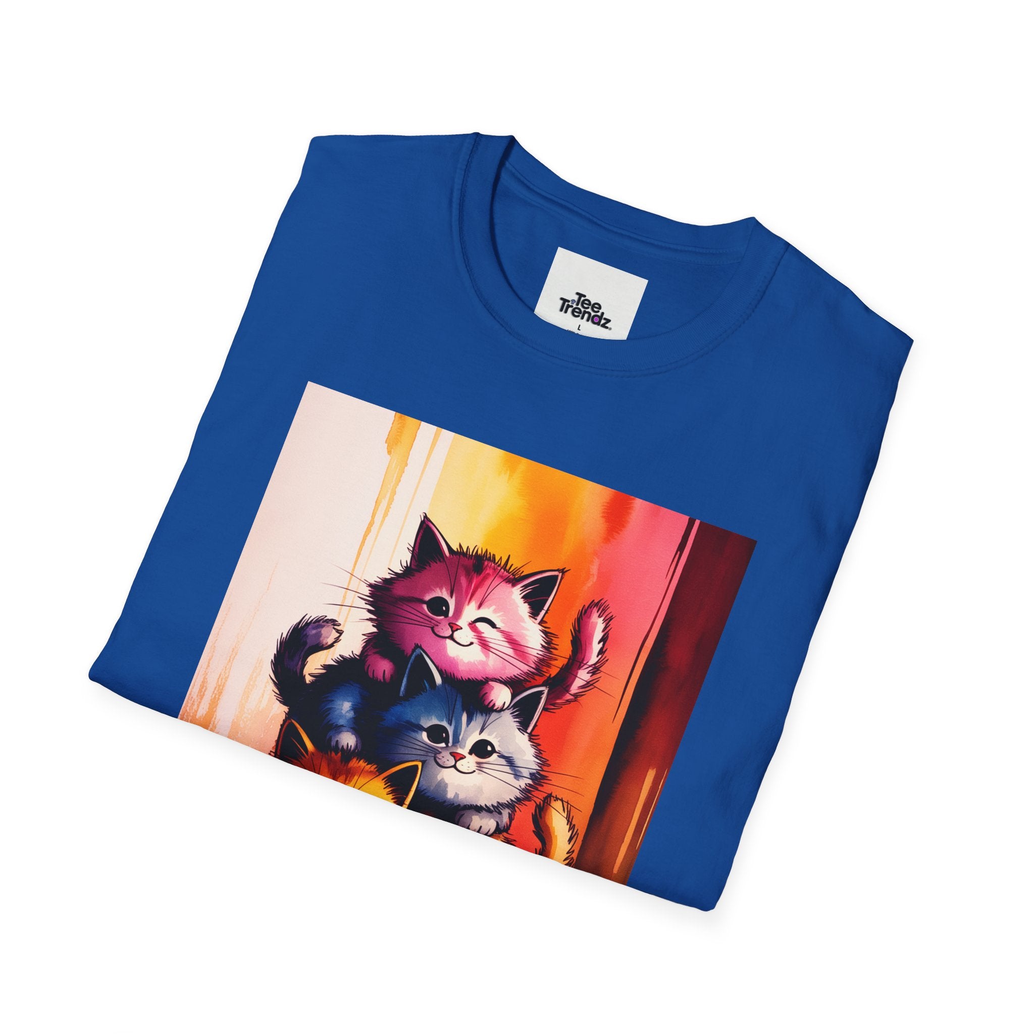 Colorful Stacked Cats T-Shirt — Playful Cute Cat Art Tee