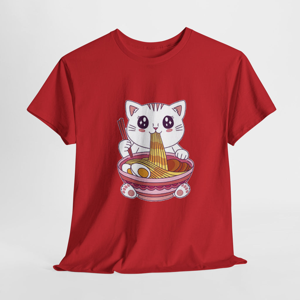 Cute Cat Ramen Tee – Kawaii Kitty Eating Noodles Graphic Shirt