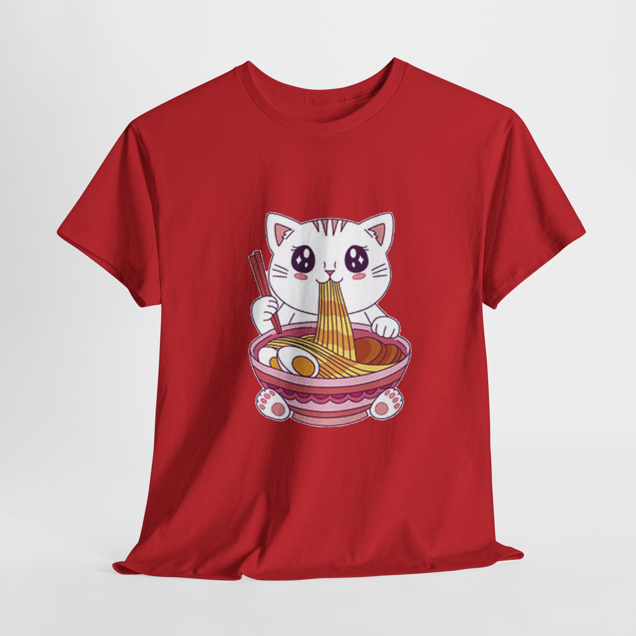 Cute Cat Ramen Tee – Kawaii Kitty Eating Noodles Graphic Shirt