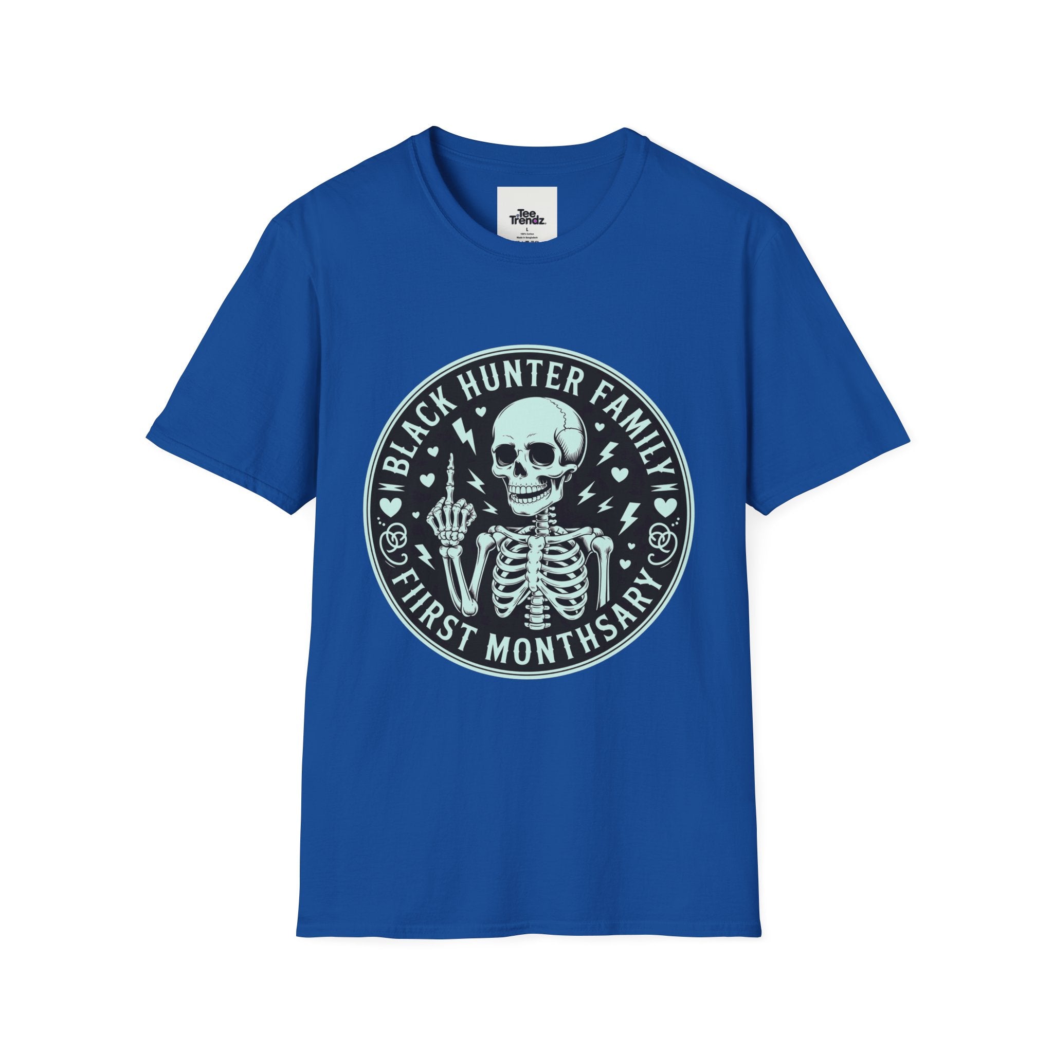 First Months Skeleton Family T-Shirt — "Black Hunter Family" Newborn Milestone Tee
