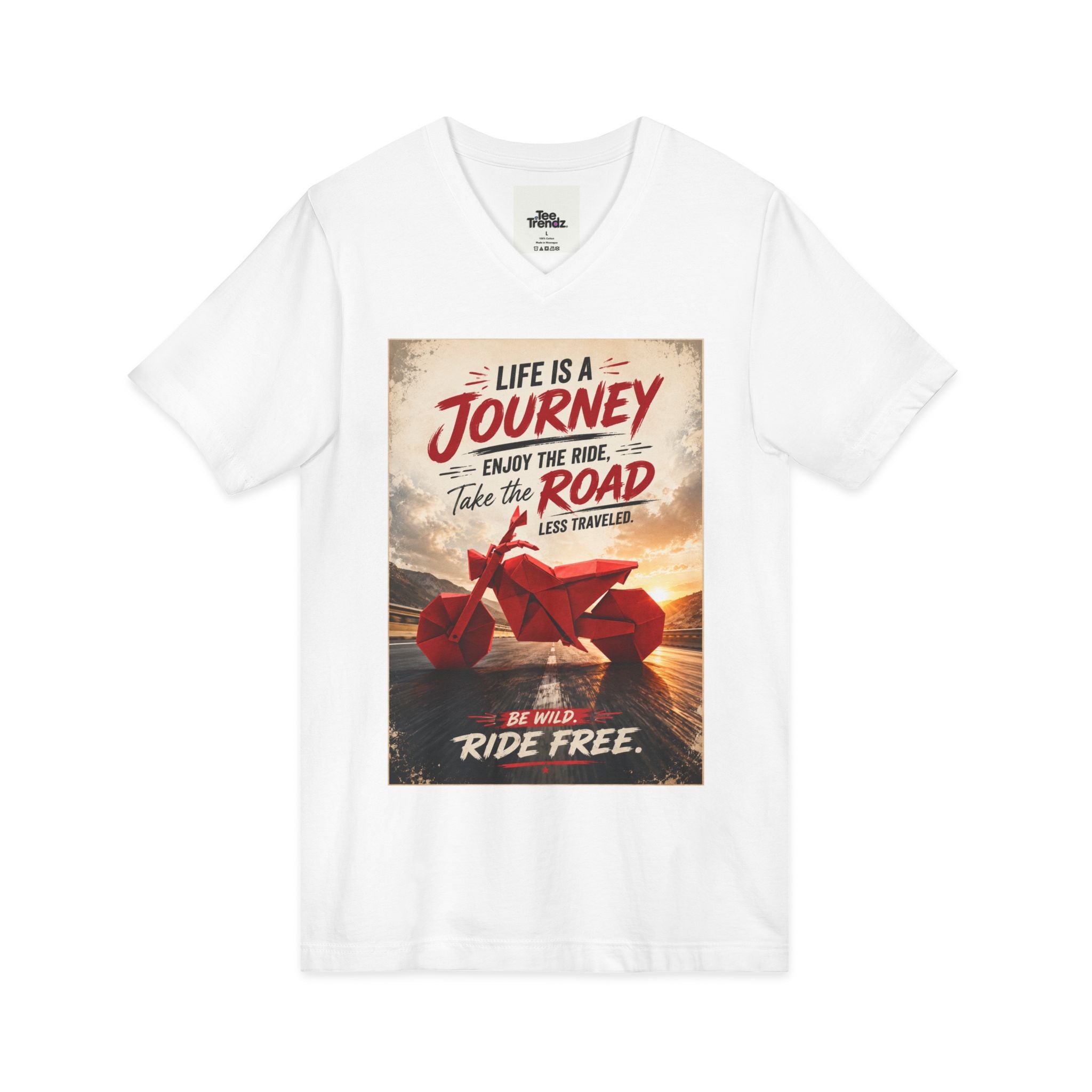 Journey Motorcycle V-Neck Tee — "Life Is a Journey, Enjoy the Ride" Graphic Shirt