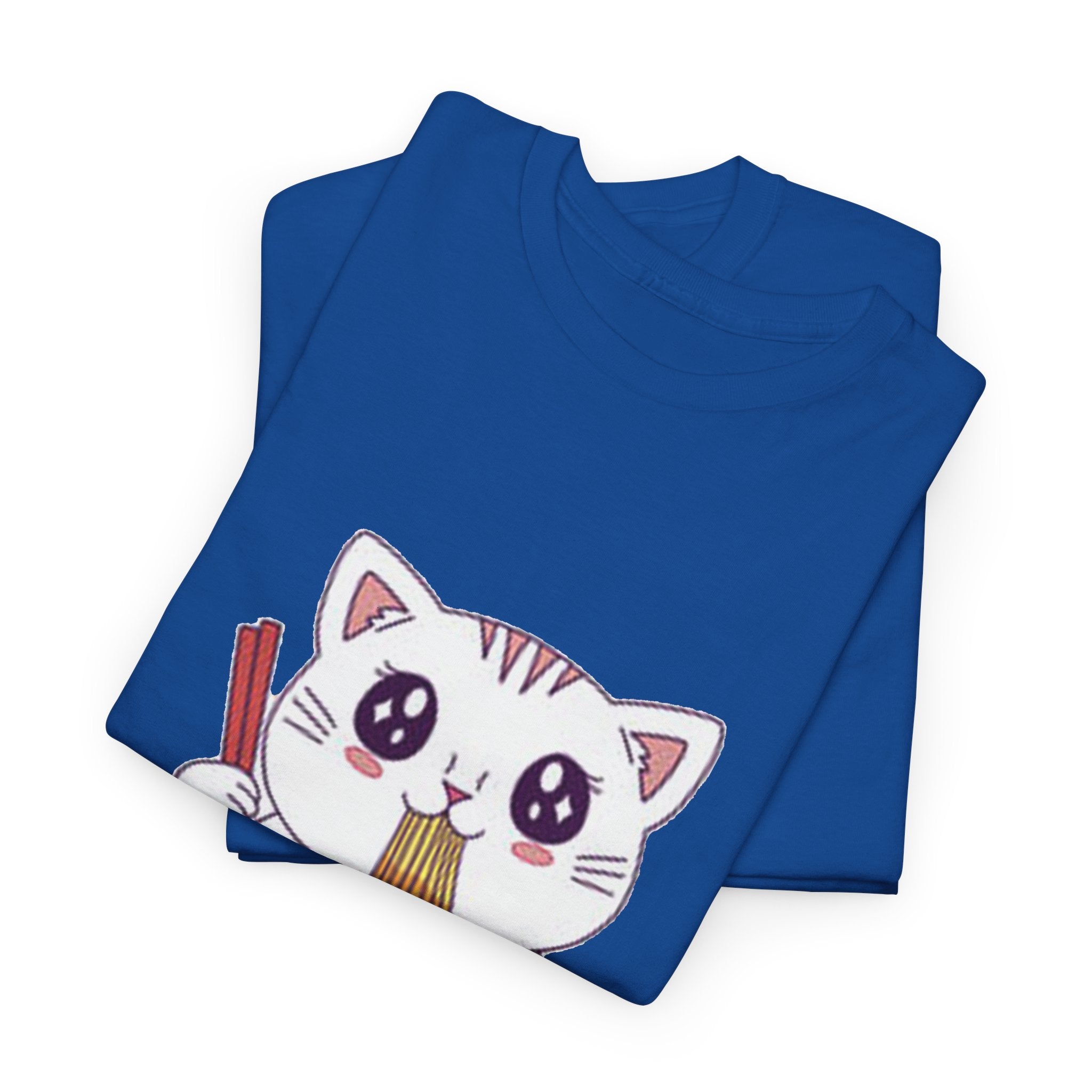 Cute Cat Ramen Tee – Kawaii Kitty Eating Noodles Graphic Shirt