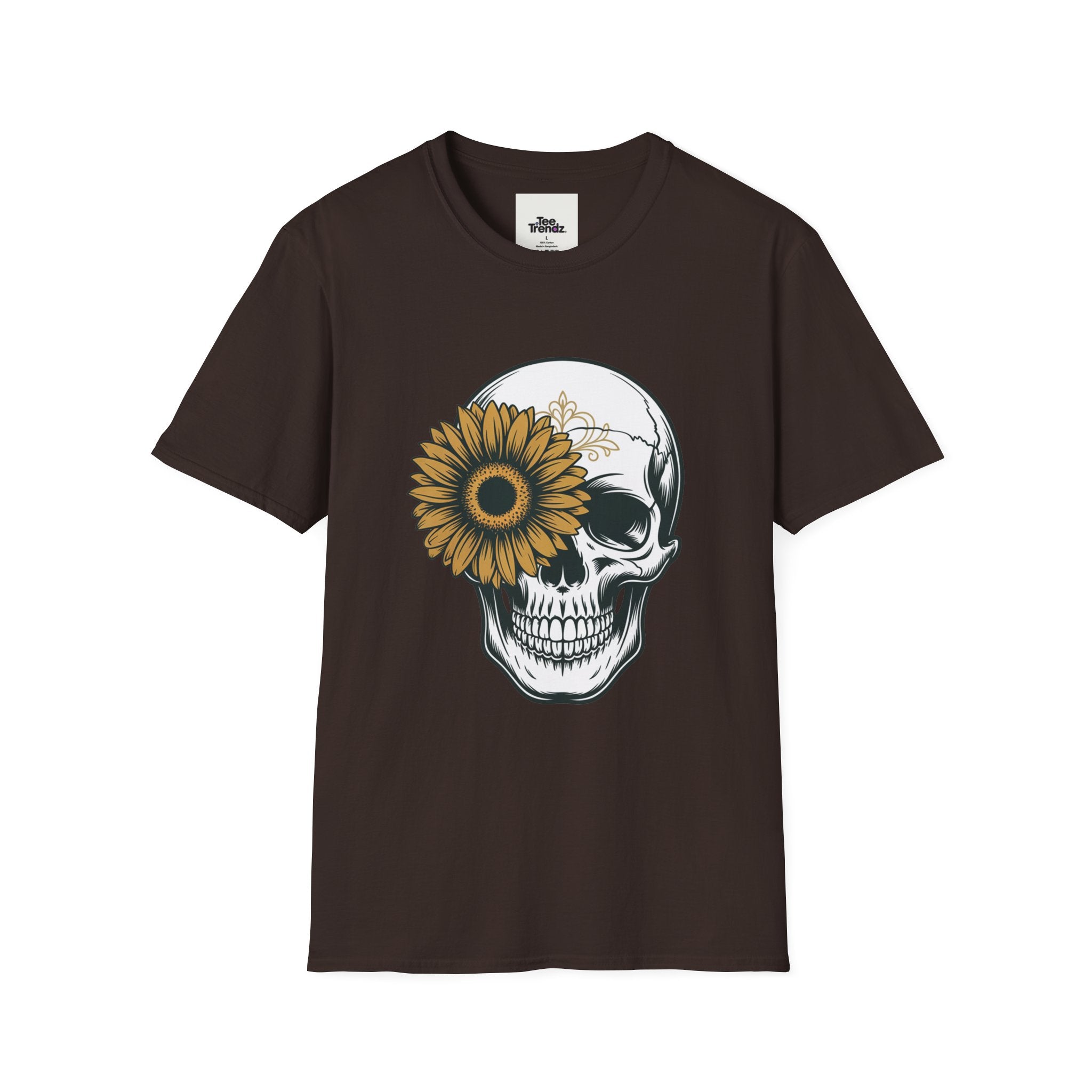 Skull with Sunflower Graphic T-Shirt