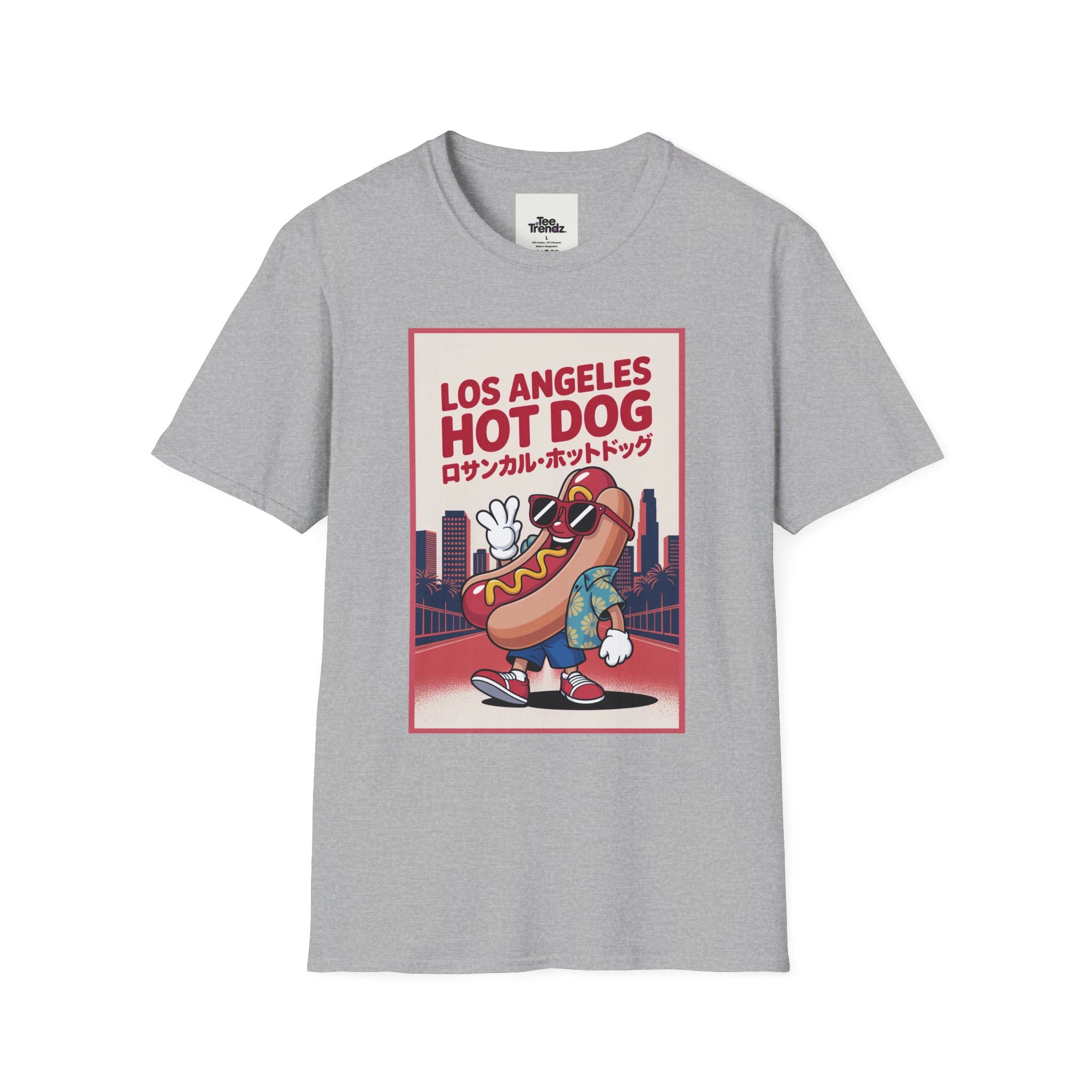 Los Angeles Hot Dog Cartoon T-Shirt – Cute Retro Japanese Text Streetwear