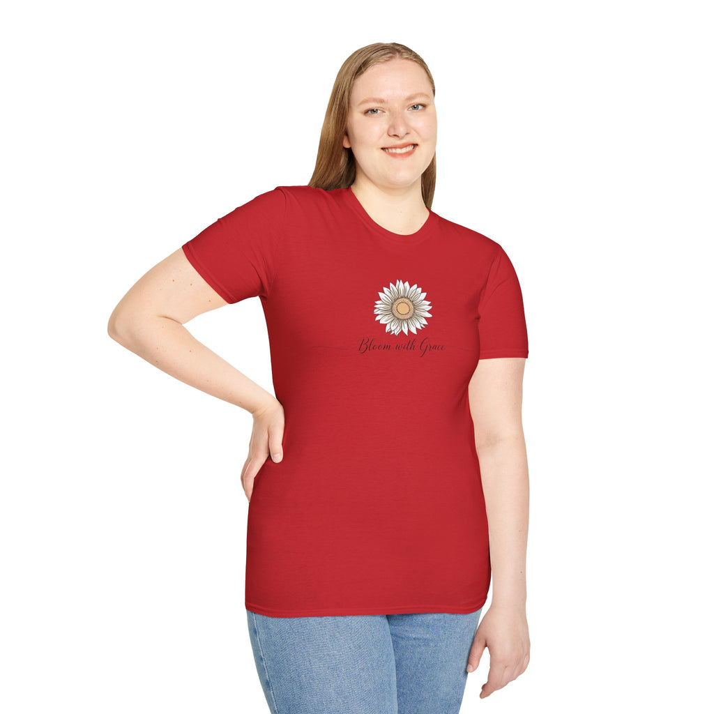 “Bloom with Grace” Sunflower T-Shirt — Floral Inspirational Graphic Tee