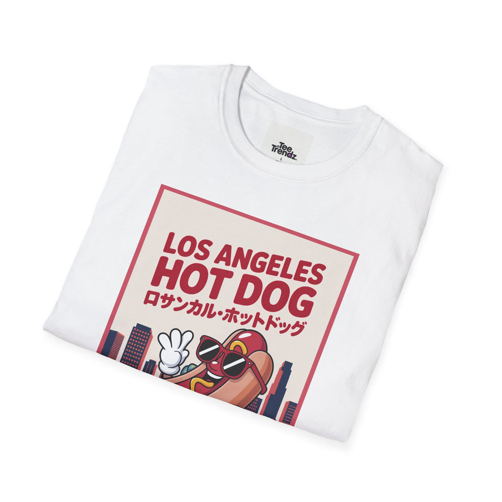 Los Angeles Hot Dog Cartoon T-Shirt – Cute Retro Japanese Text Streetwear