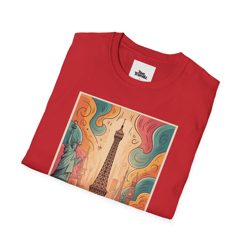 Eiffel Tower Retro Art T-Shirt — Vintage Paris Skyline Tee