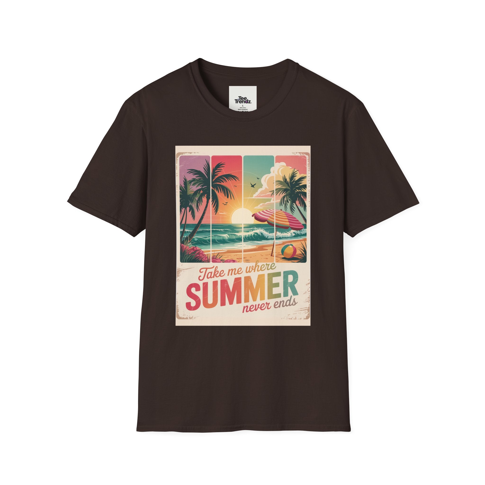 Summer Never Ends T-Shirt – Vintage Beach Sunset Graphic Tee