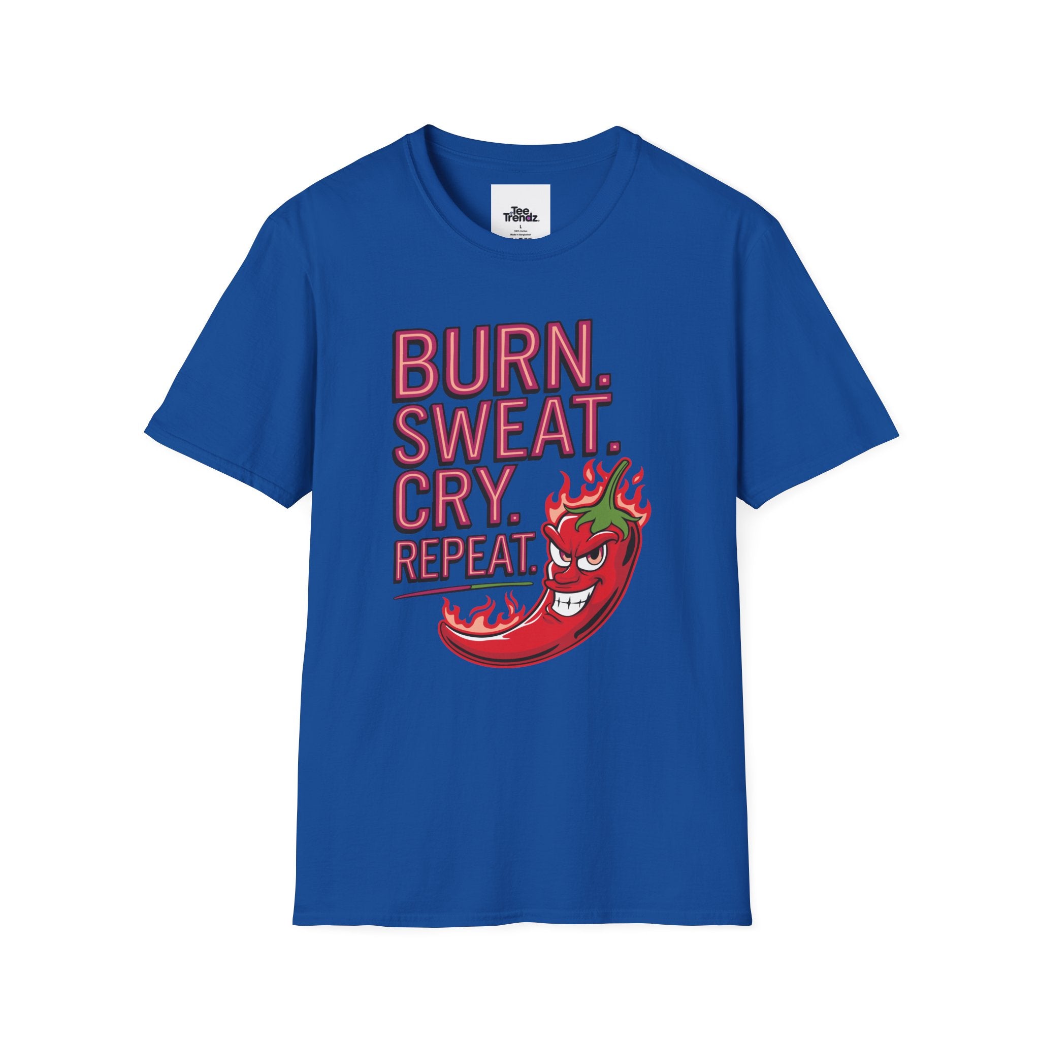 Burn. Sweat. Cry. Repeat. T-Shirt — Spicy Fitness Motivation Tee