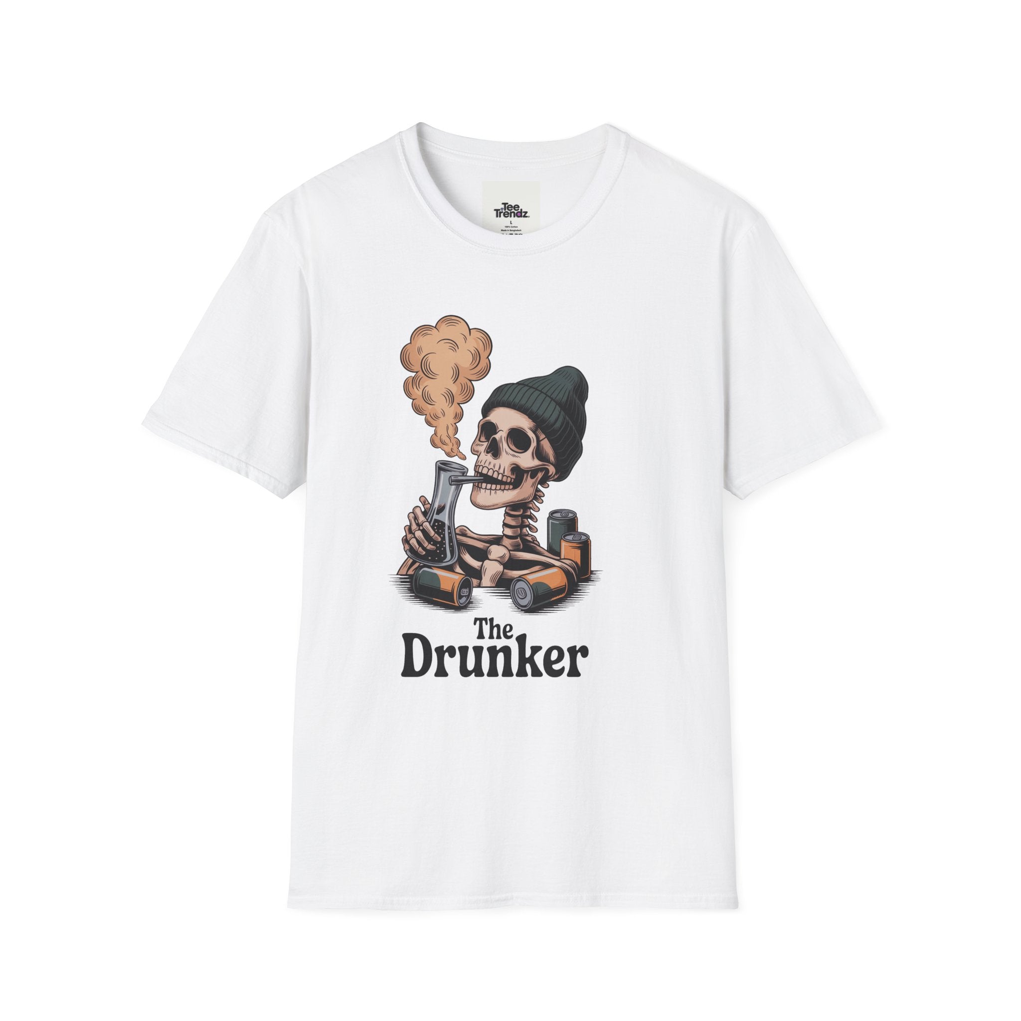 Skull Smoker T‑Shirt — "The Drunker" Vintage Skeleton Graphic Tee