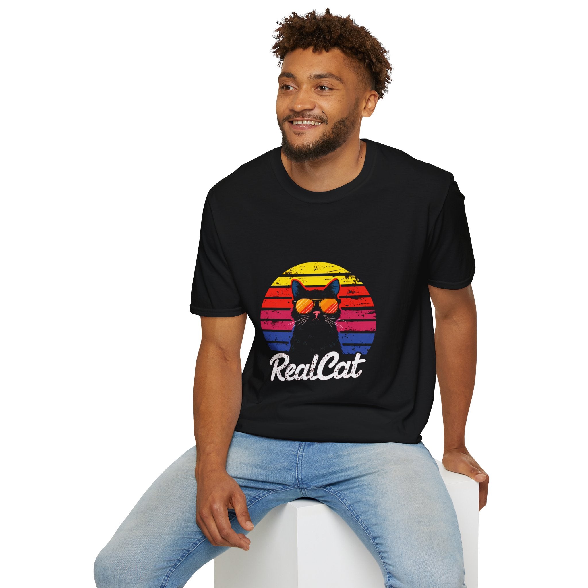 RealCat Retro Cat T-Shirt — Cool Cat Sunglasses Vintage Sunset Tee