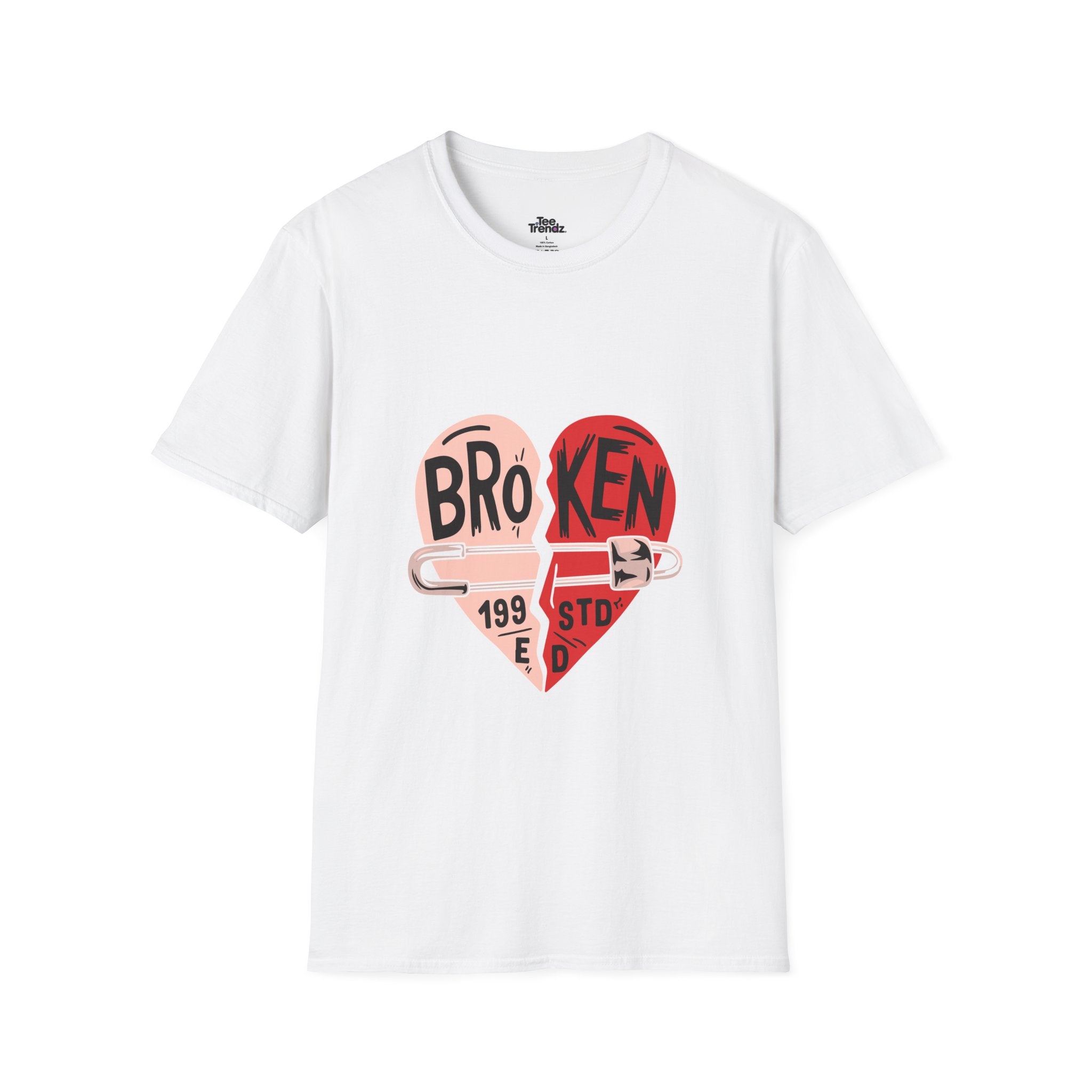 Broken Heart Graphic T-Shirt — Heart Safety Pin Design