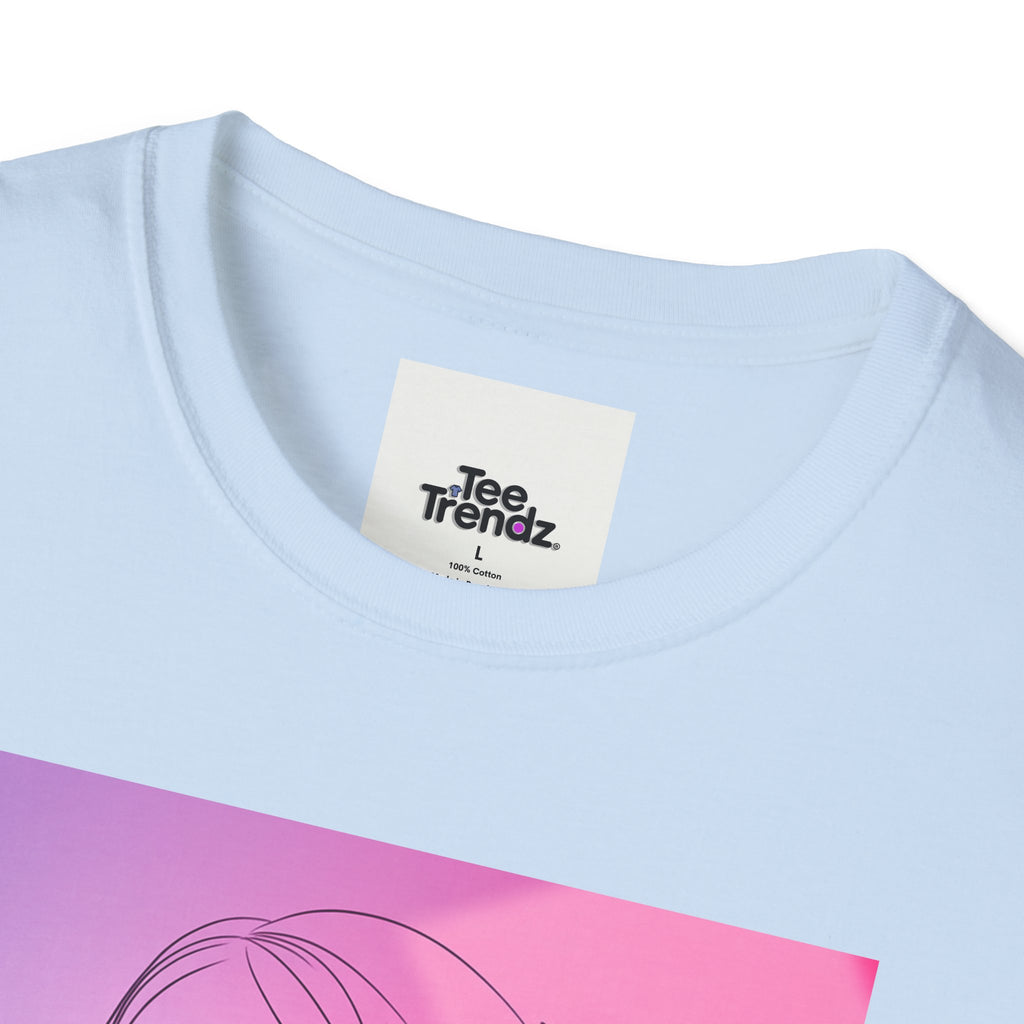 Floral Muse Tee — Pink to Blue Gradient Sunflower Portrait T-Shirt