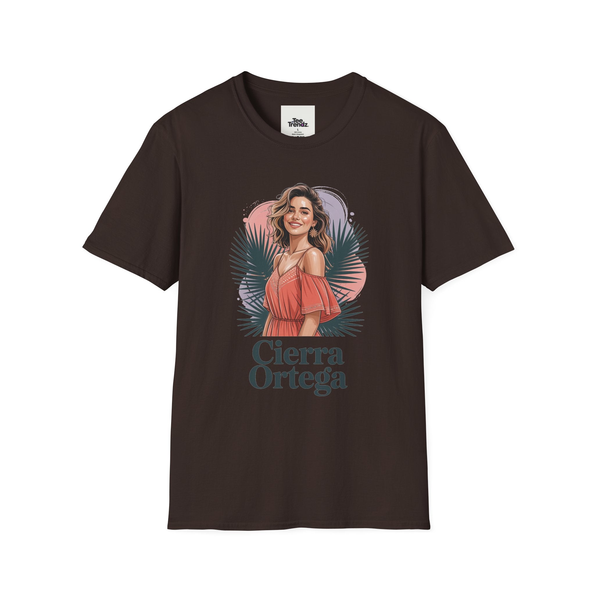 Personalized Portrait T‑Shirt — Custom Name "Cierra Ortega" Tropical Palm Graphic