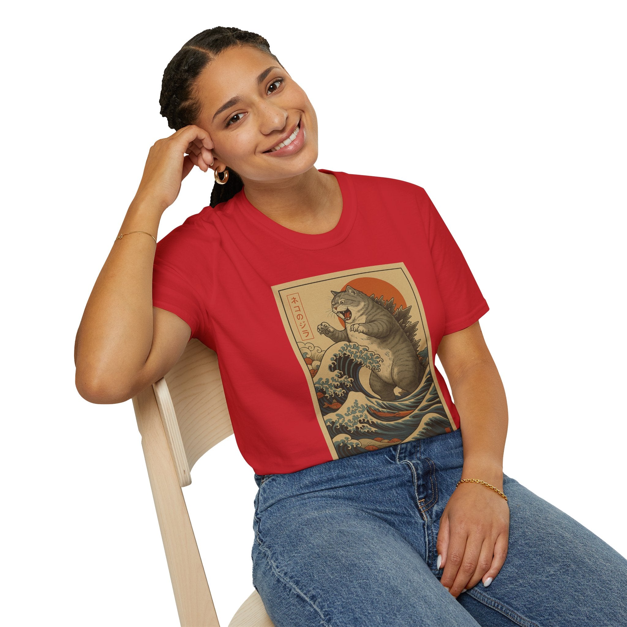 Katana Wave Cat T-Shirt — Vintage Japanese Wave Art Tee