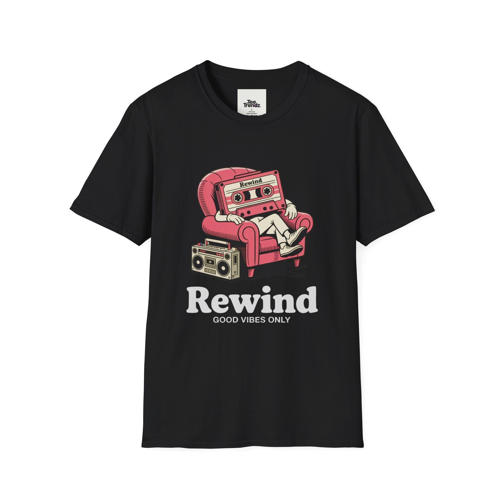 T-Shirt — "Rewind: Good Vibes Only" Retro Cassette Graphic Tee