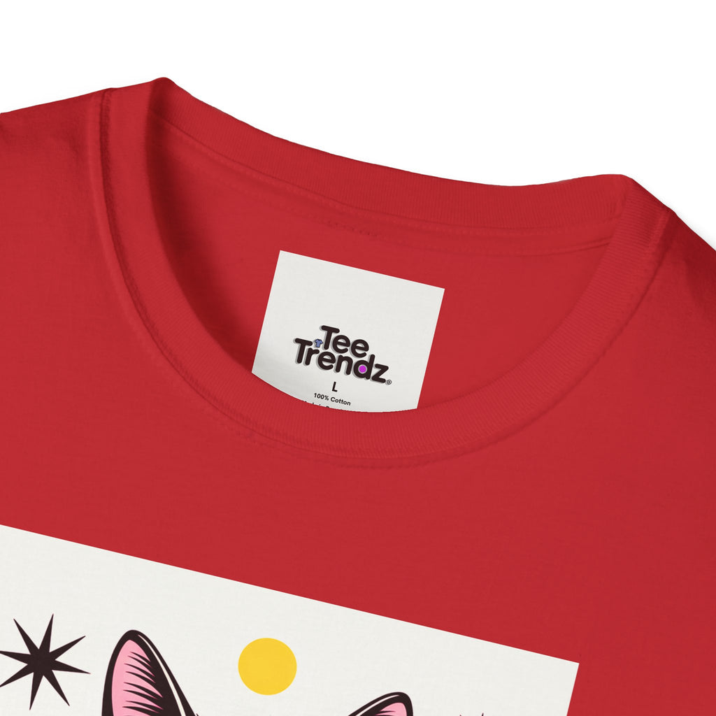 Black Cat Graphic T-Shirt — Retro Sunset Cat Illustration