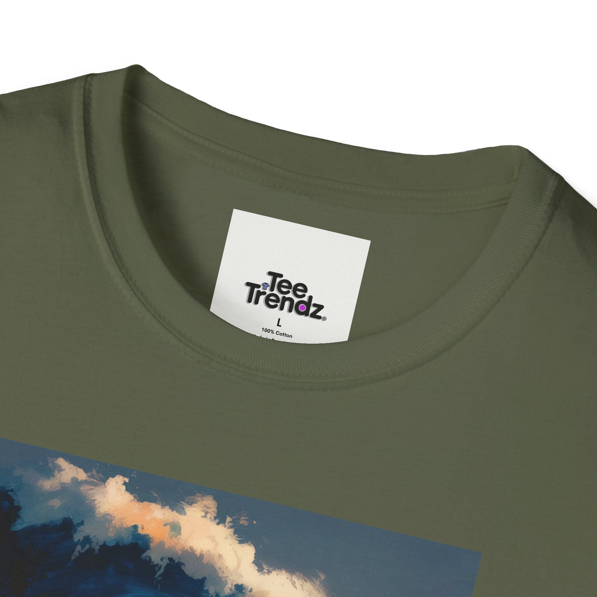 T-Shirt - Retro Beach Surf Scene with Giant Wave and Relaxing Skeleton (Vintage Coastal Vibe)