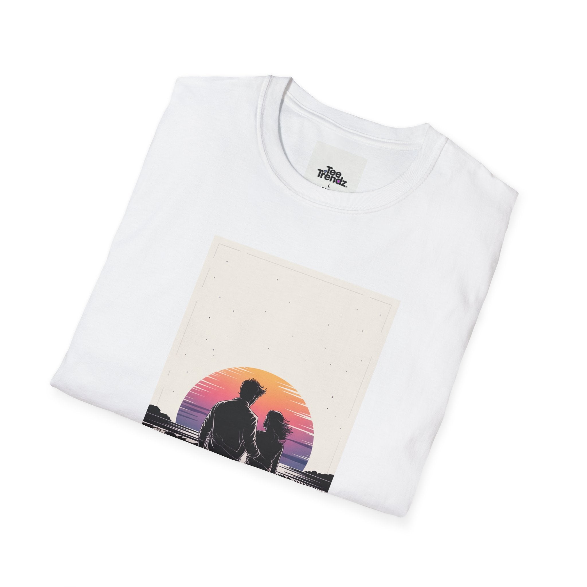 Couple Silhouette Beach T-Shirt — Sunset Romantic Graphic Tee