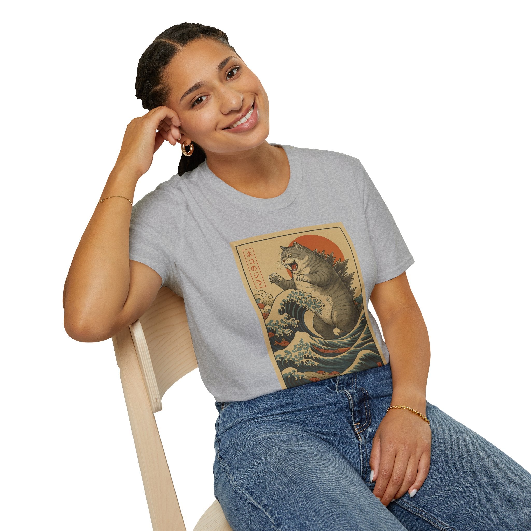 Katana Wave Cat T-Shirt — Vintage Japanese Wave Art Tee