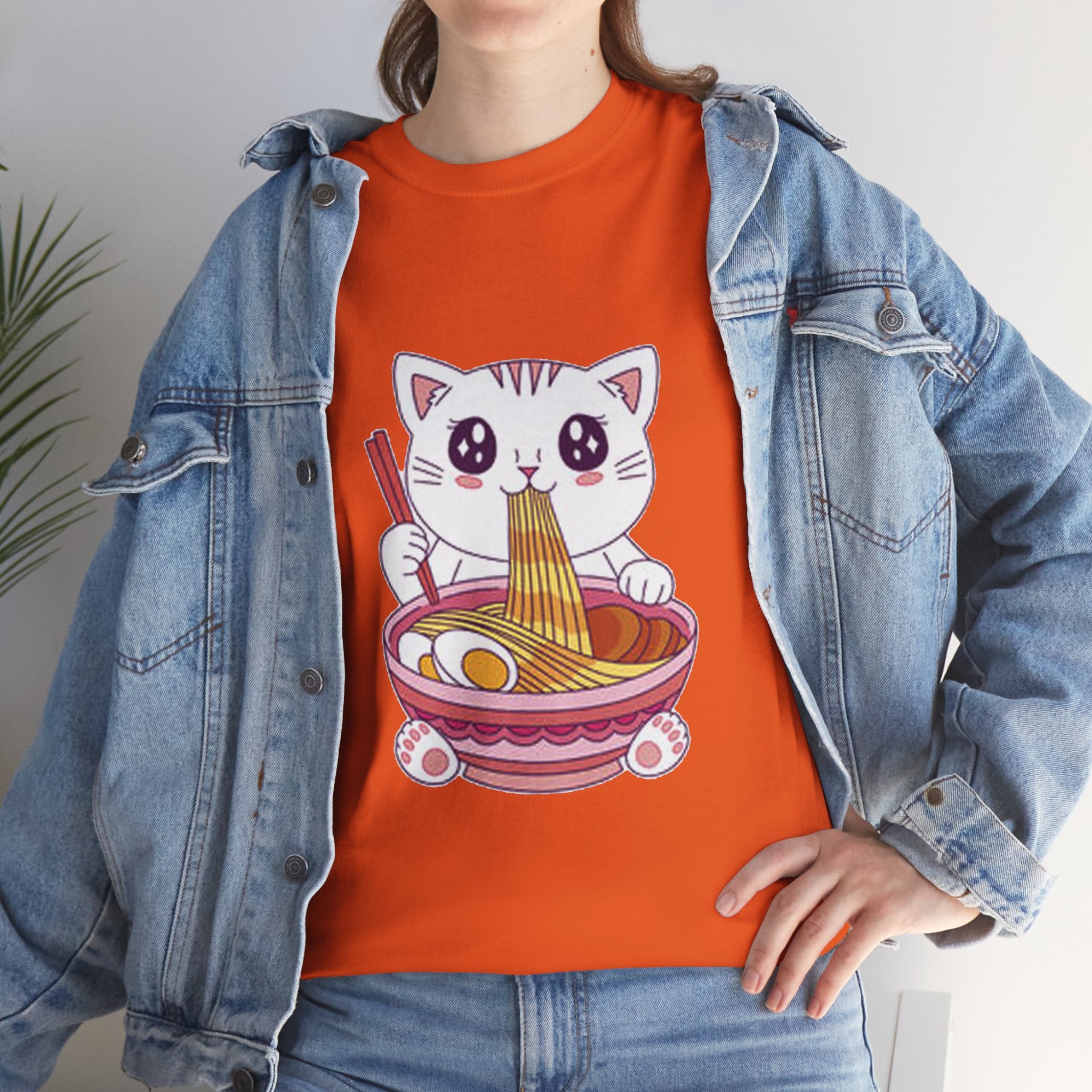 Cute Cat Ramen Tee – Kawaii Kitty Eating Noodles Graphic Shirt