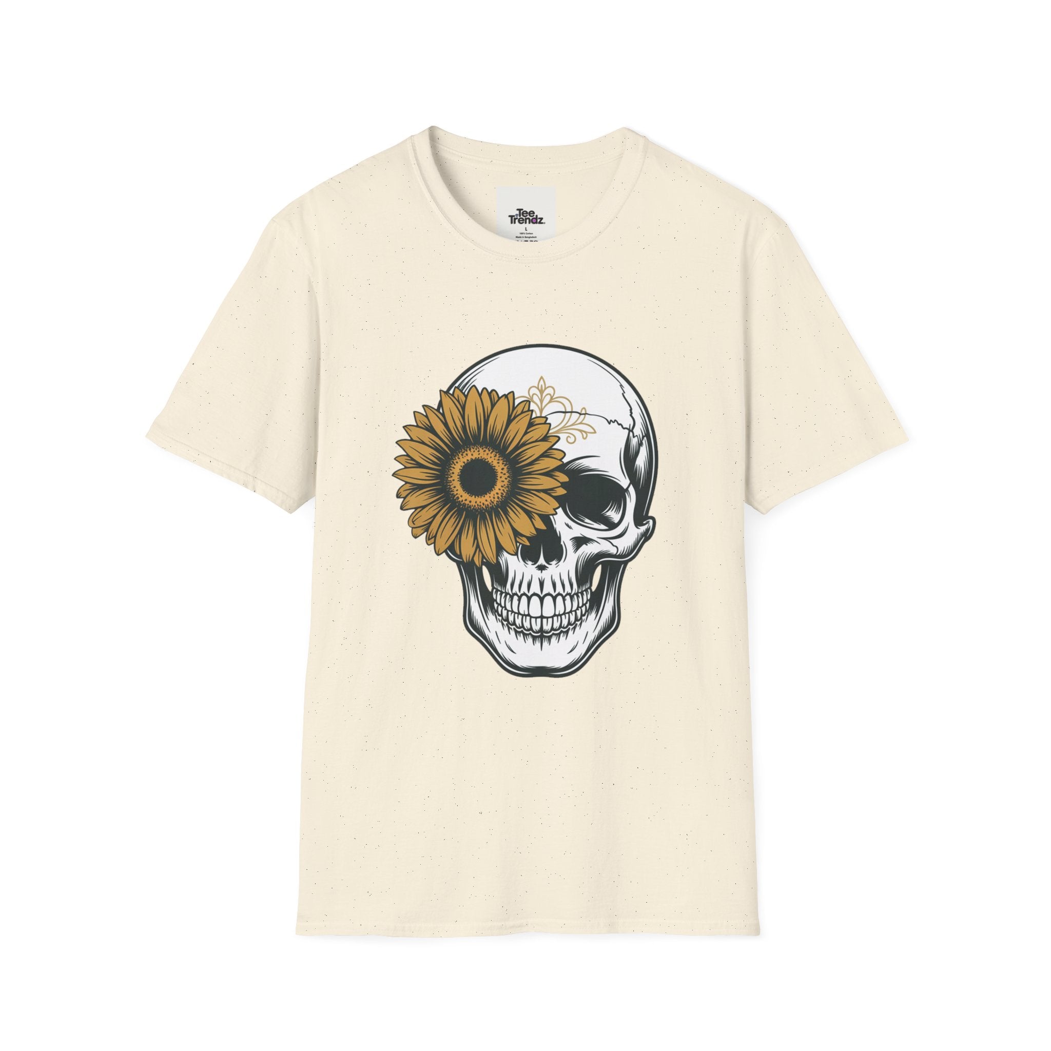 Skull with Sunflower Graphic T-Shirt