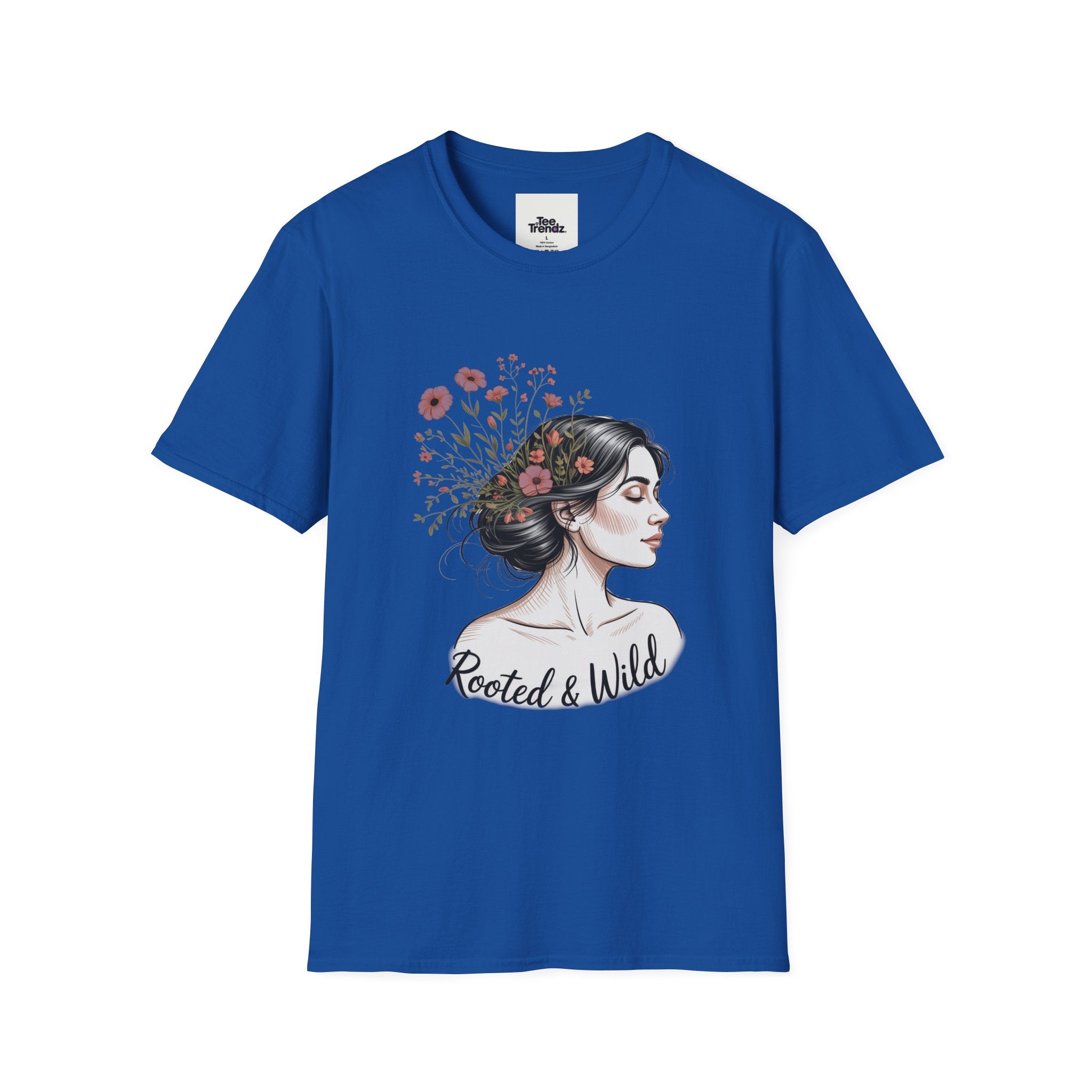 T-Shirt — "Rooted & Wild" Floral Woman Illustration | Boho Nature Tee for Women