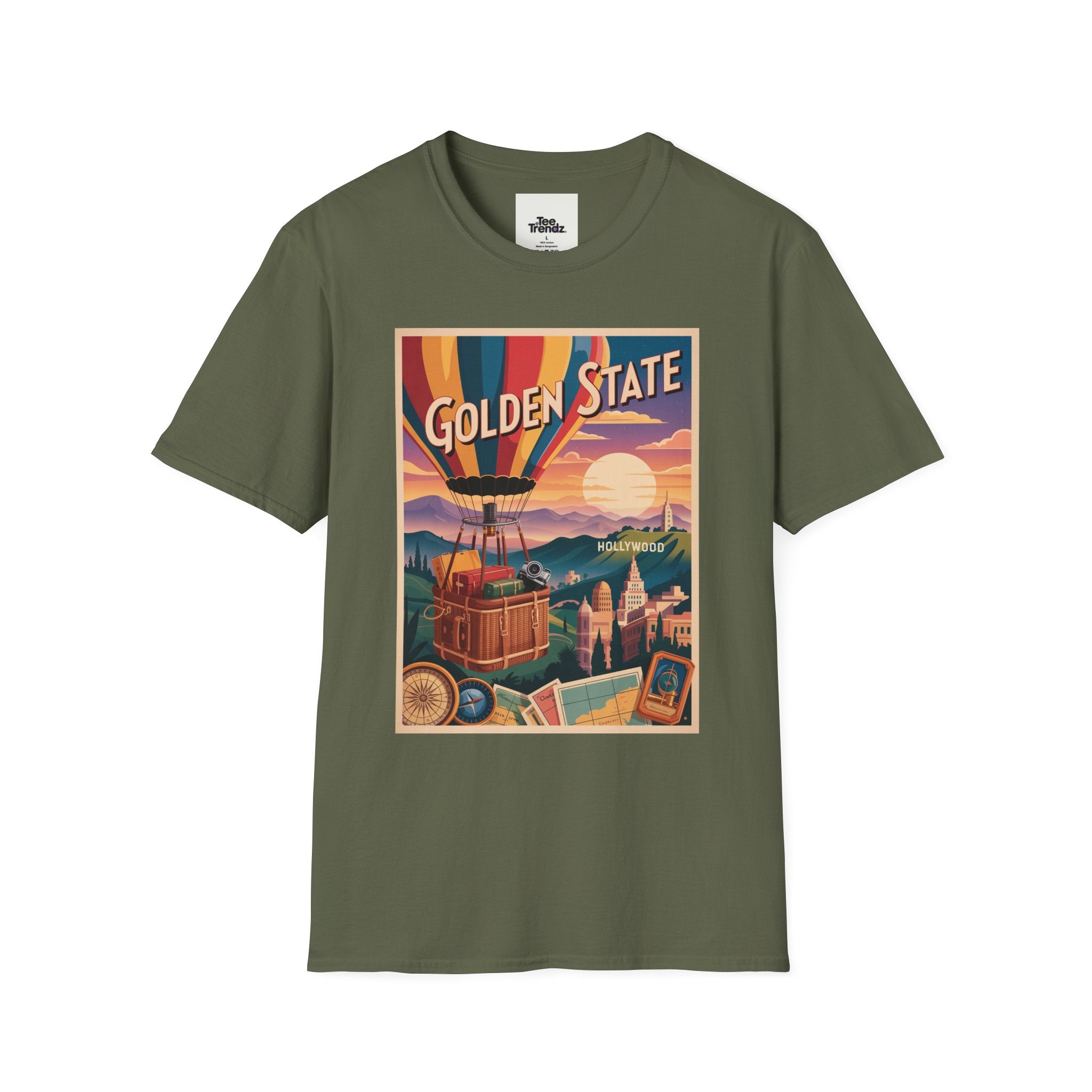 Golden State Hot Air Balloon T-Shirt — Vintage Travel Poster Tee