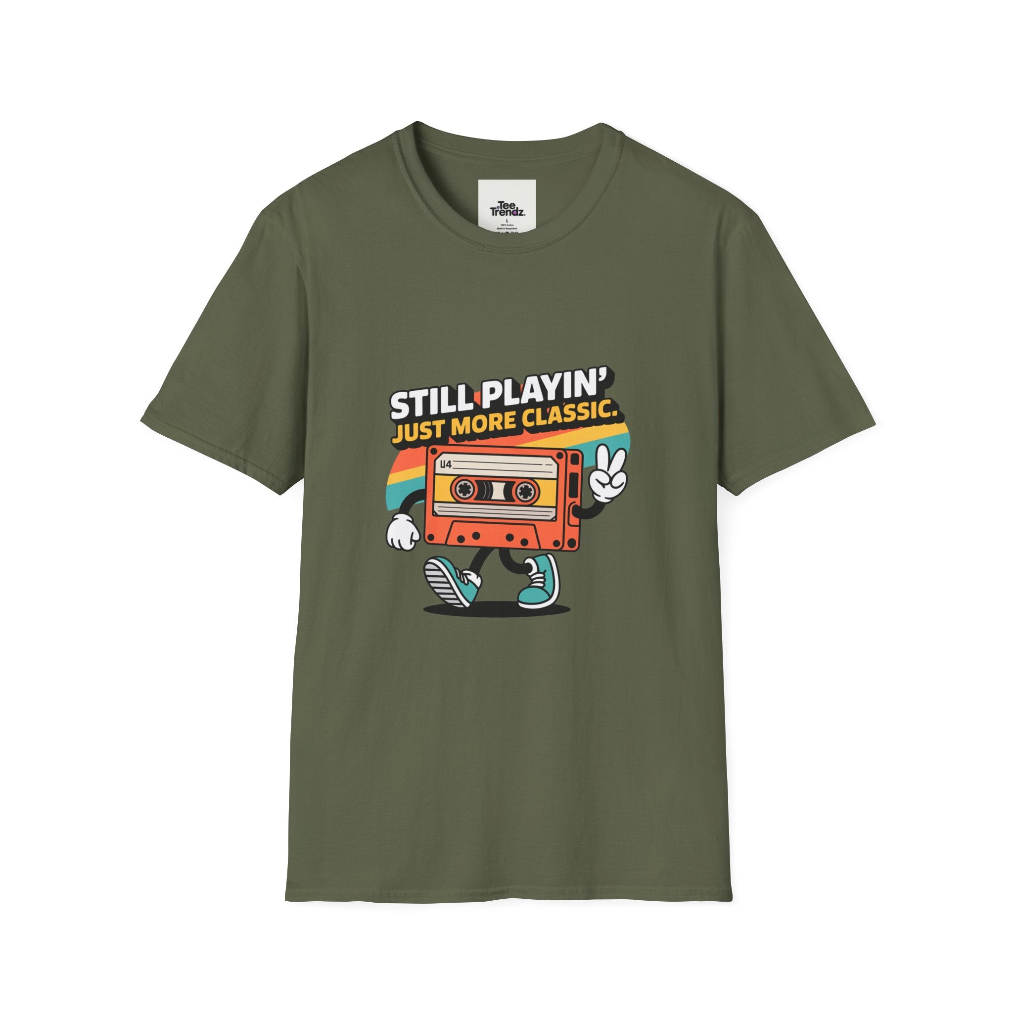 Retro Cassette Tee — "Still Playin' Just More Classic" Vintage Tape Shirt
