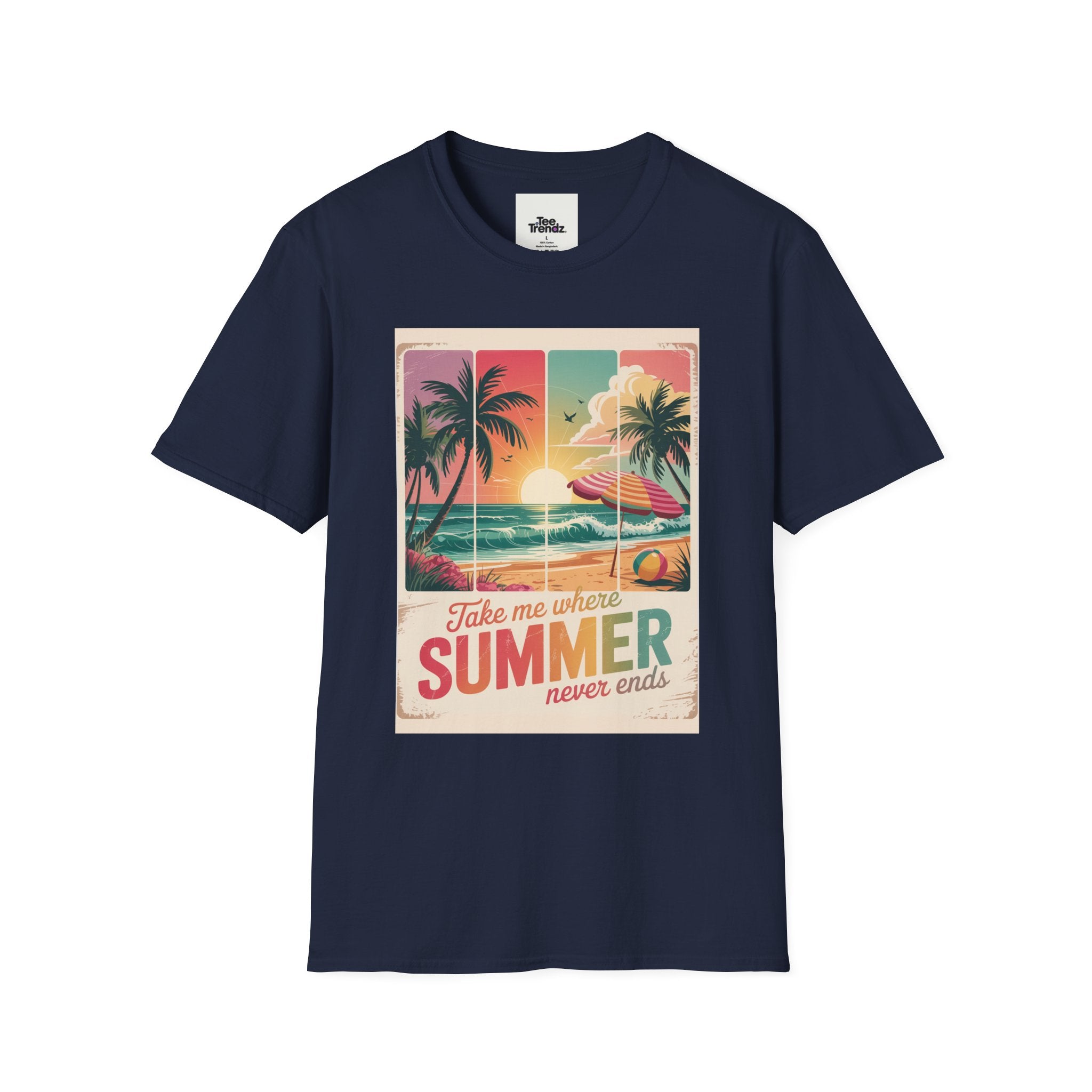 Summer Never Ends T-Shirt – Vintage Beach Sunset Graphic Tee