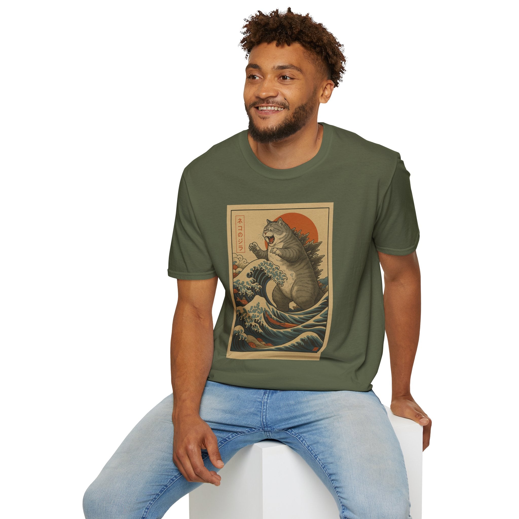 Katana Wave Cat T-Shirt — Vintage Japanese Wave Art Tee
