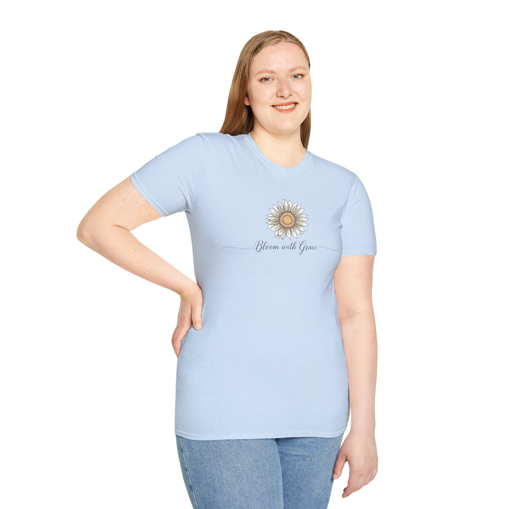“Bloom with Grace” Sunflower T-Shirt — Floral Inspirational Graphic Tee