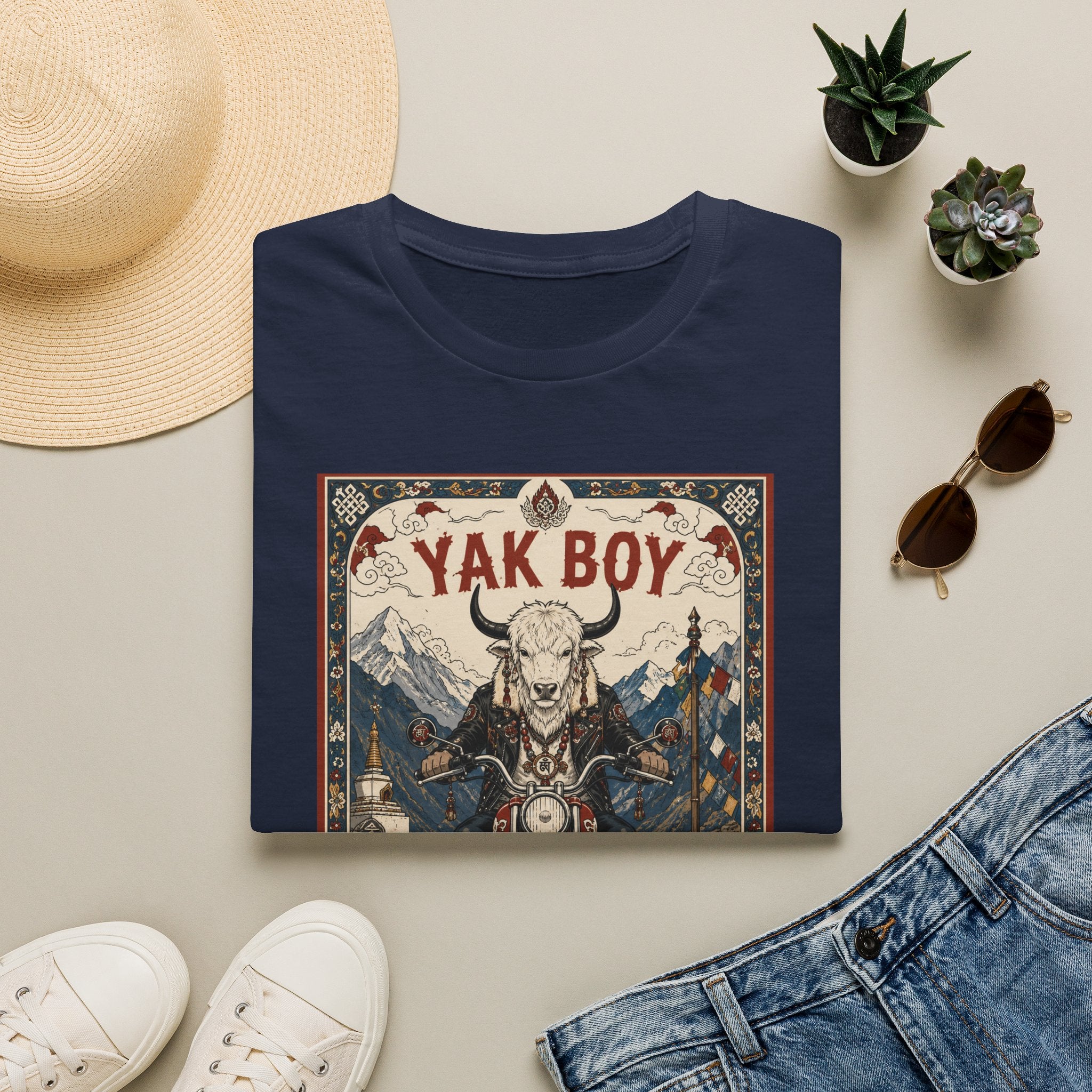 Yak Boy Motorcycle Graphic T‑Shirt — Vintage Mountain Biker Tee