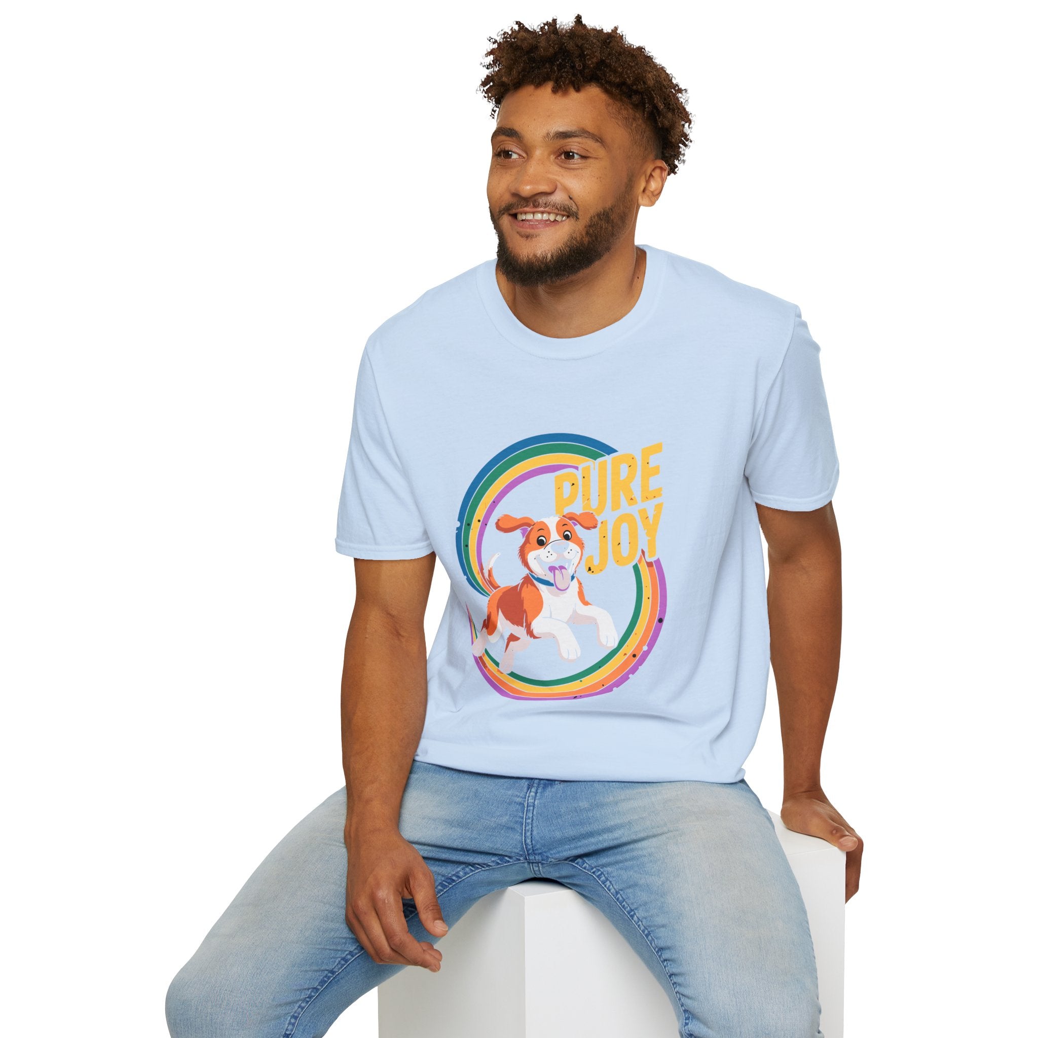Pure Joy Dog T-Shirt – Playful Beagle Graphic Tee with Rainbow