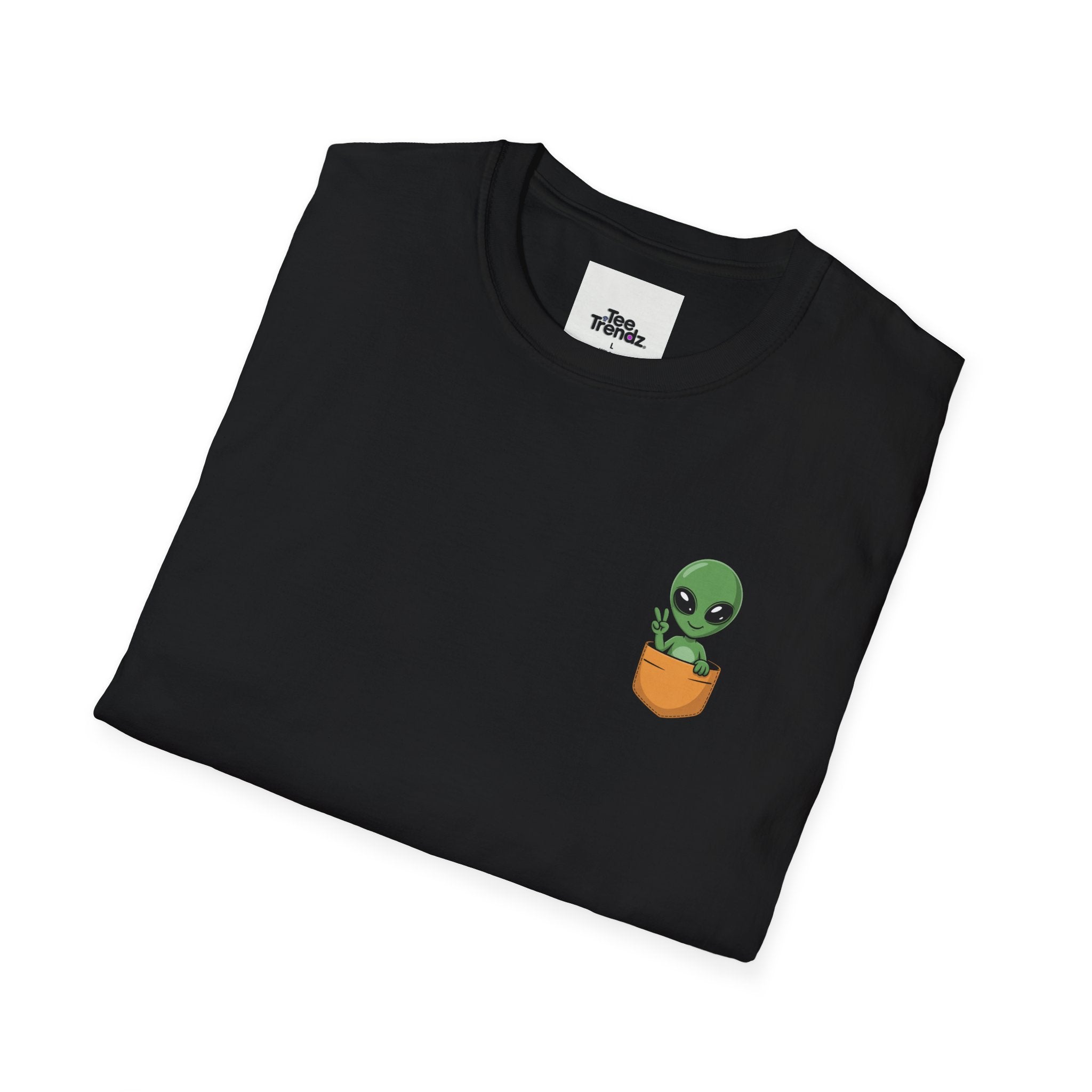 Alien Pocket T-Shirt — Cute Green Alien in Pocket Graphic Tee