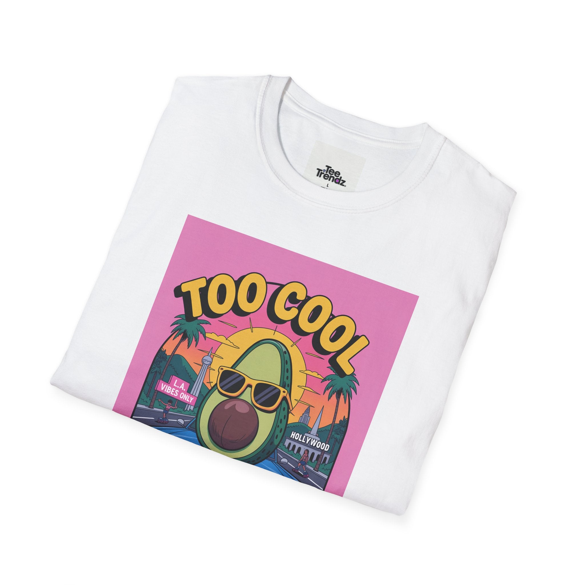 Too Cool for Traffic Avocado Tee — Retro Beach Car Graphic T-Shirt