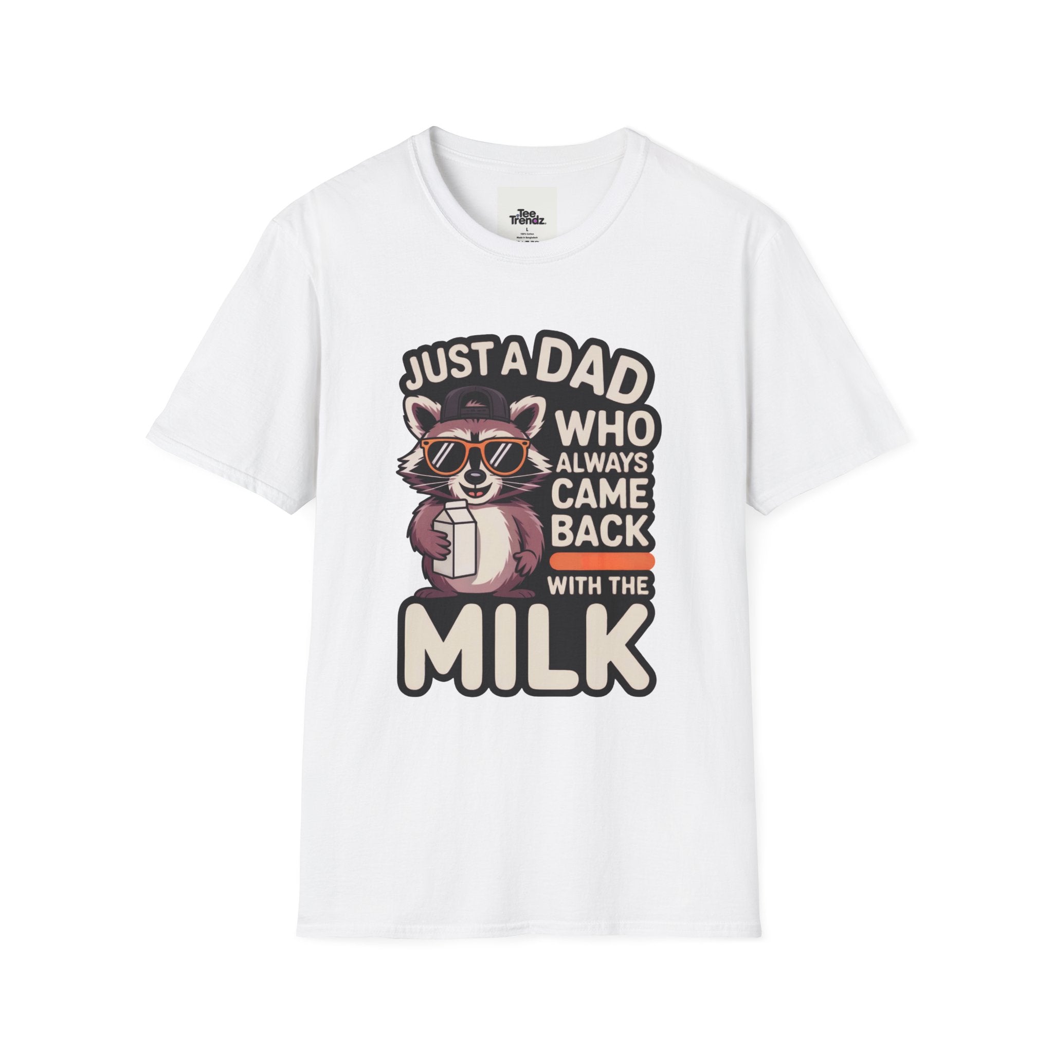 Dad T-Shirt — “Just a Dad Who Always Came Back With the Milk” Vintage Raccoon Design