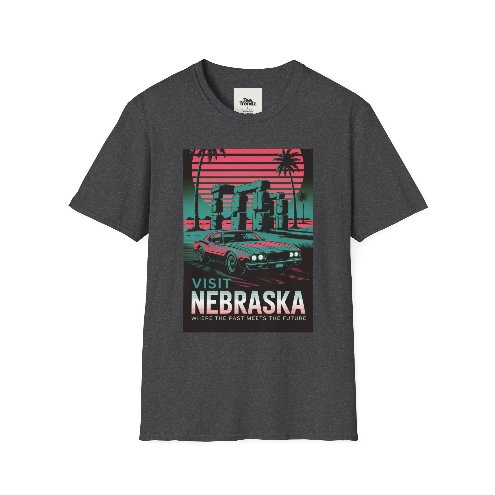 Visit Nebraska Retro T-Shirt — Neon Vintage Roadtrip Poster Design