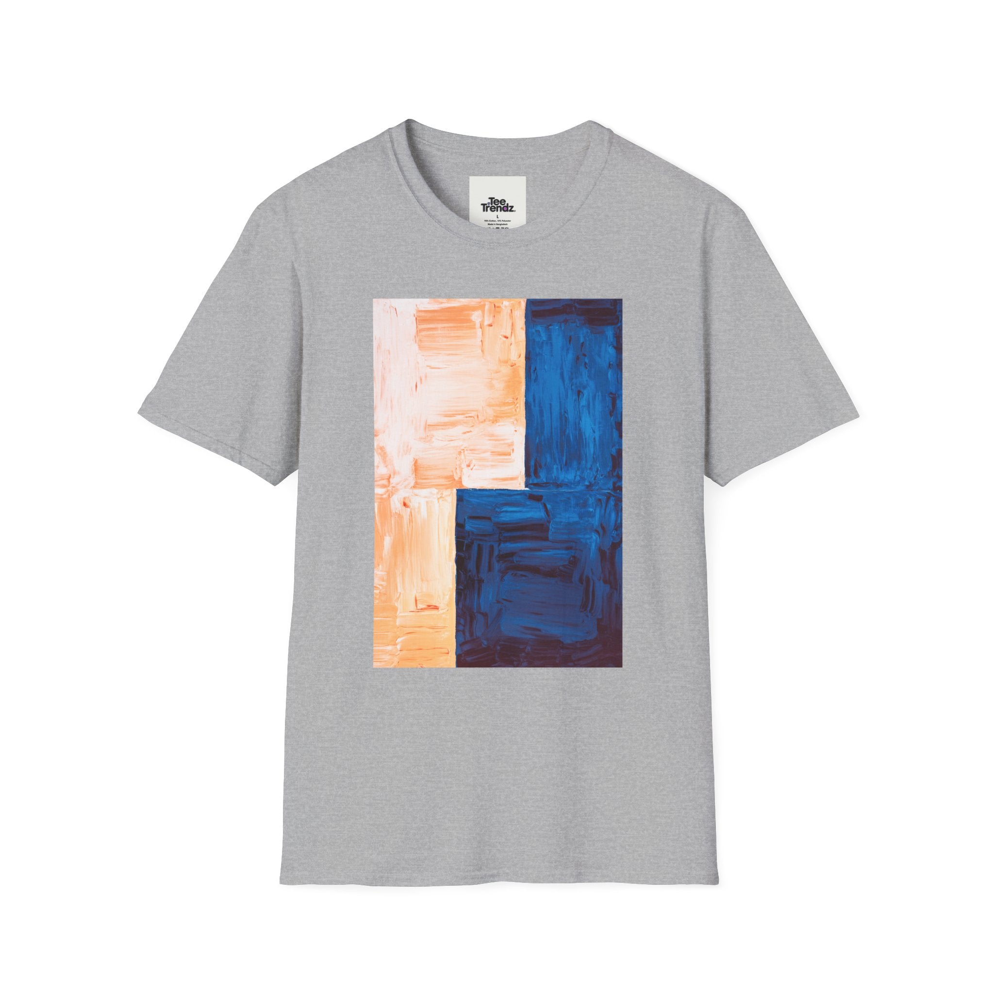 Abstract Color Block T-Shirt — Blue & Peach Modern Art Tee