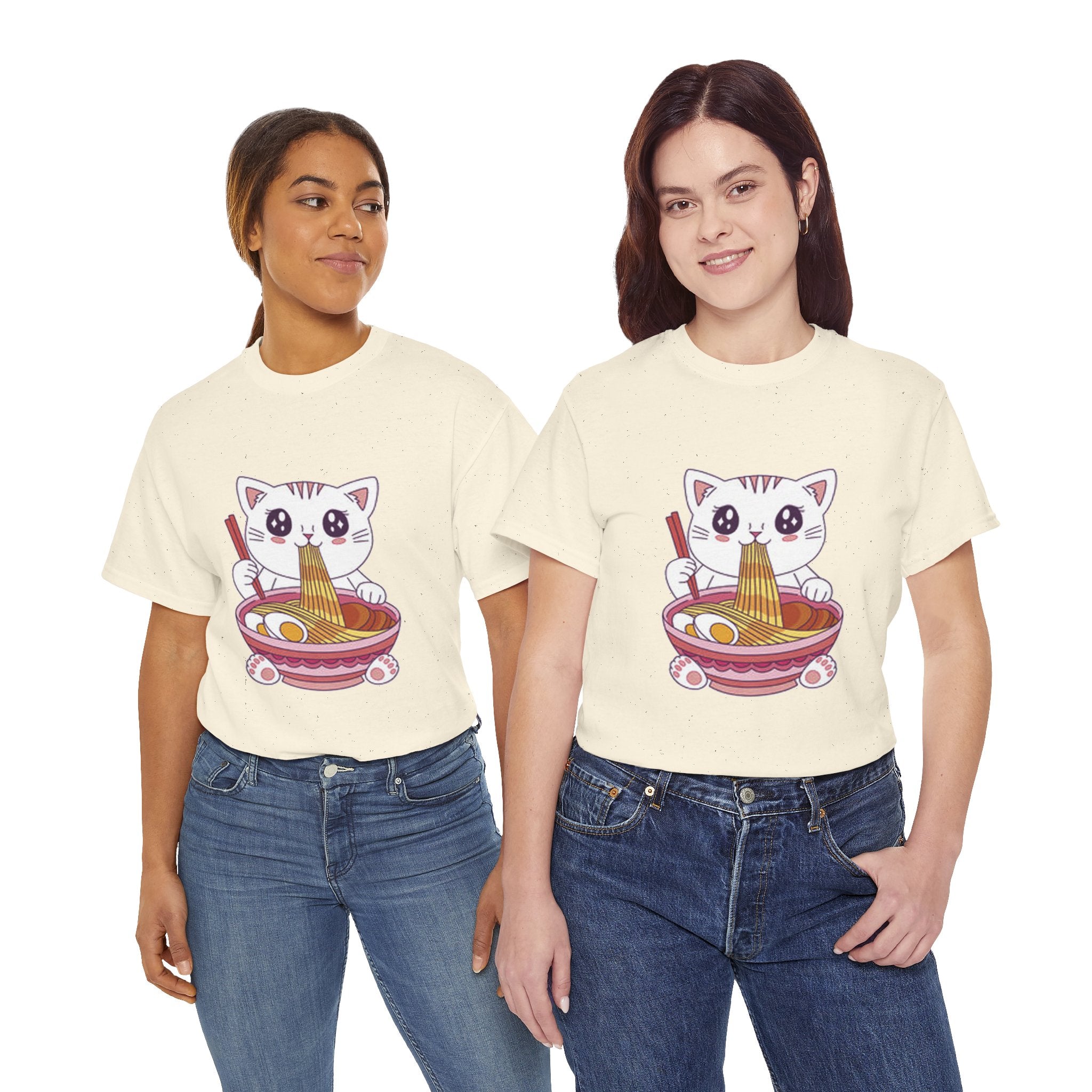 Cute Cat Ramen Tee – Kawaii Kitty Eating Noodles Graphic Shirt