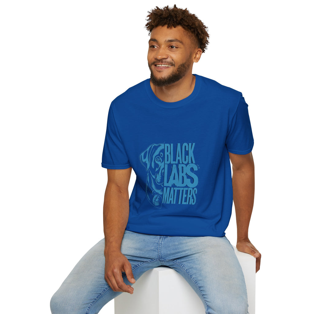Black Labs Matter T‑Shirt — Blue Graphic Labrador Rescue Tee