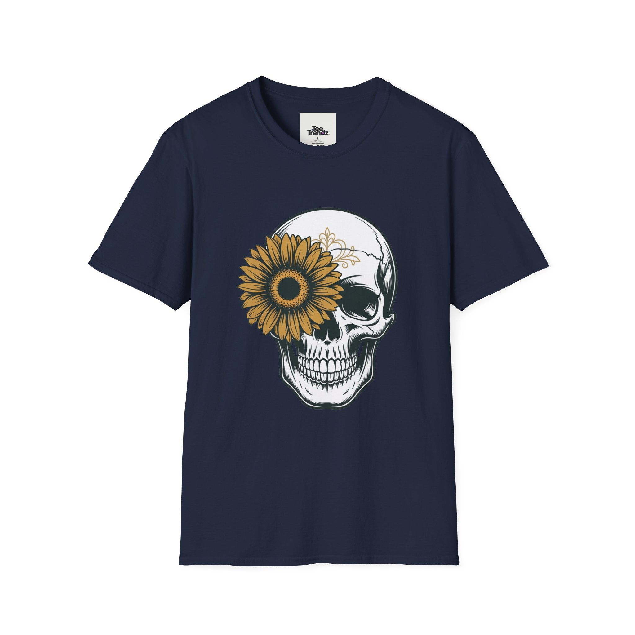 Skull with Sunflower Graphic T-Shirt
