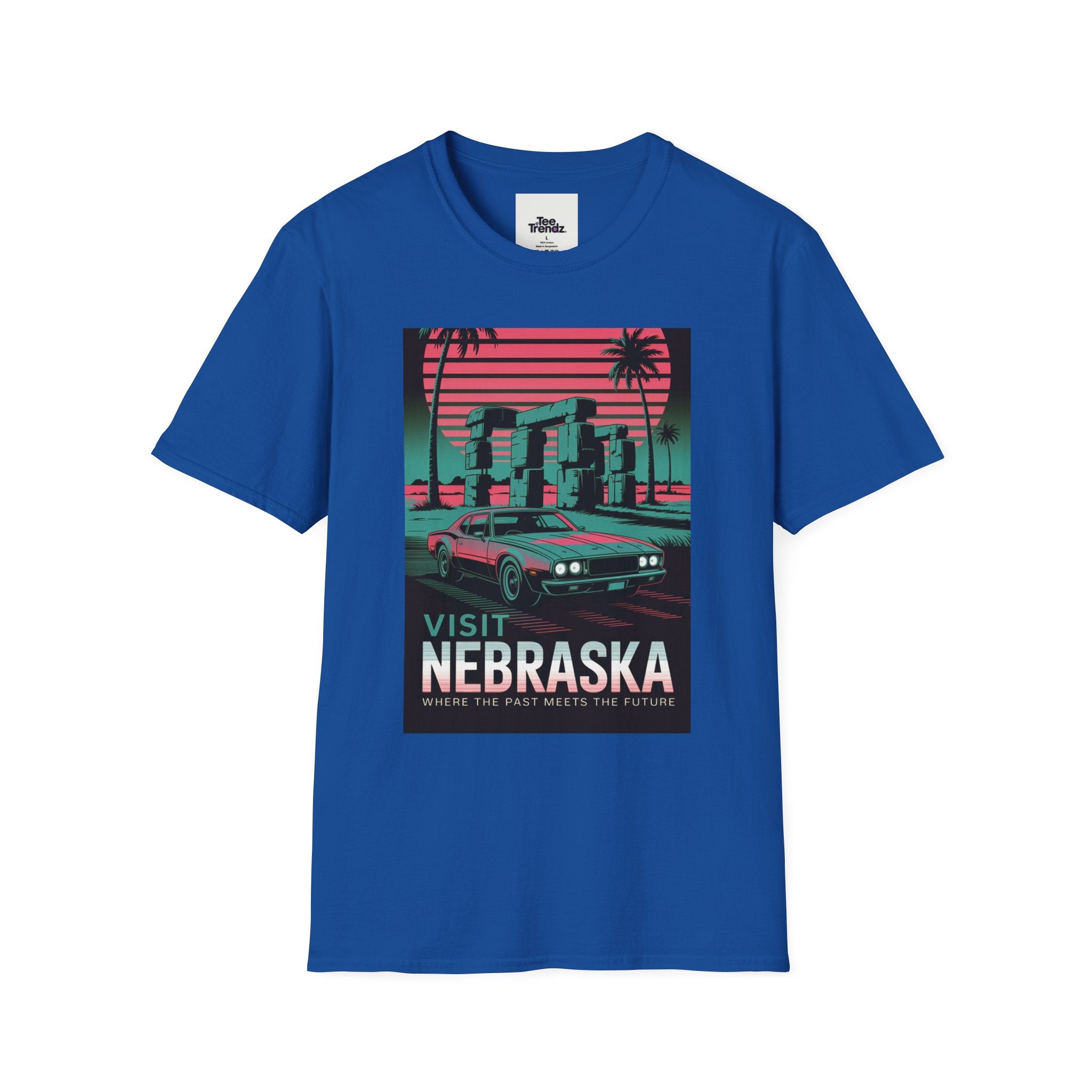 Visit Nebraska Retro T-Shirt — Neon Vintage Roadtrip Poster Design