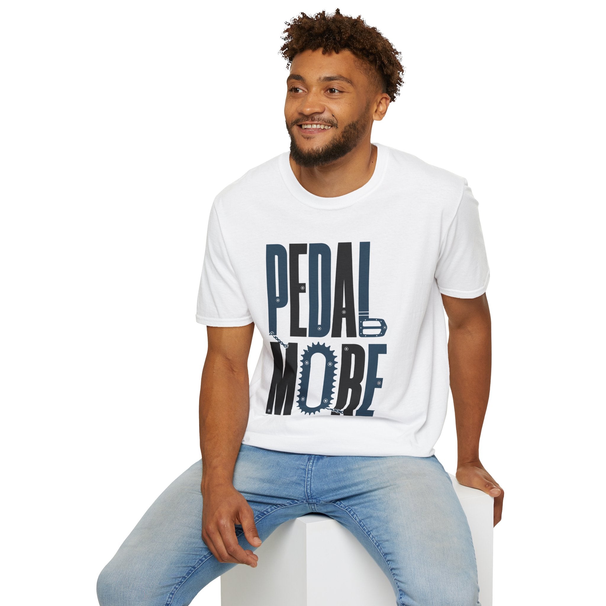 Pedal More T‑Shirt — Cycling Graphic Tee with Bike Pedal & Gear Design