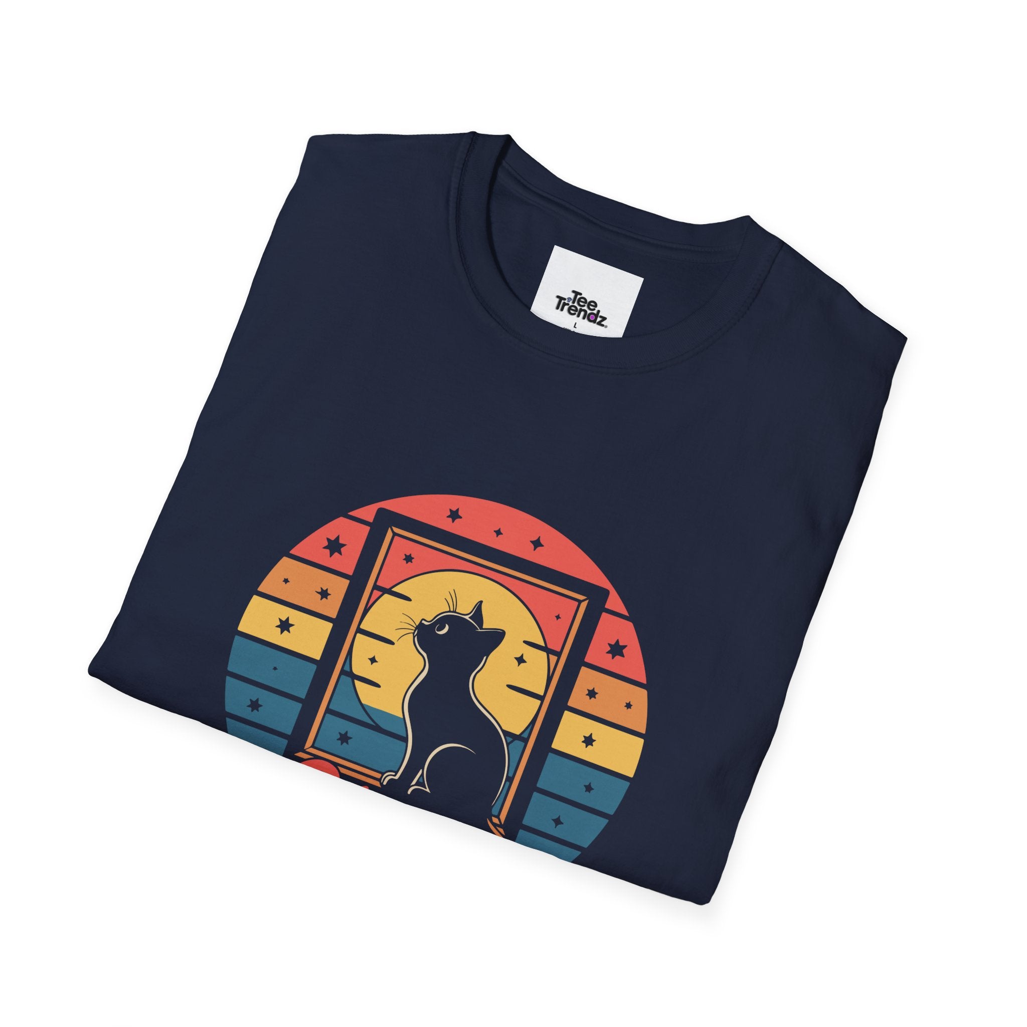 Stay Pawsitive Cat T-Shirt — Retro Rainbow Cat Graphic Tee