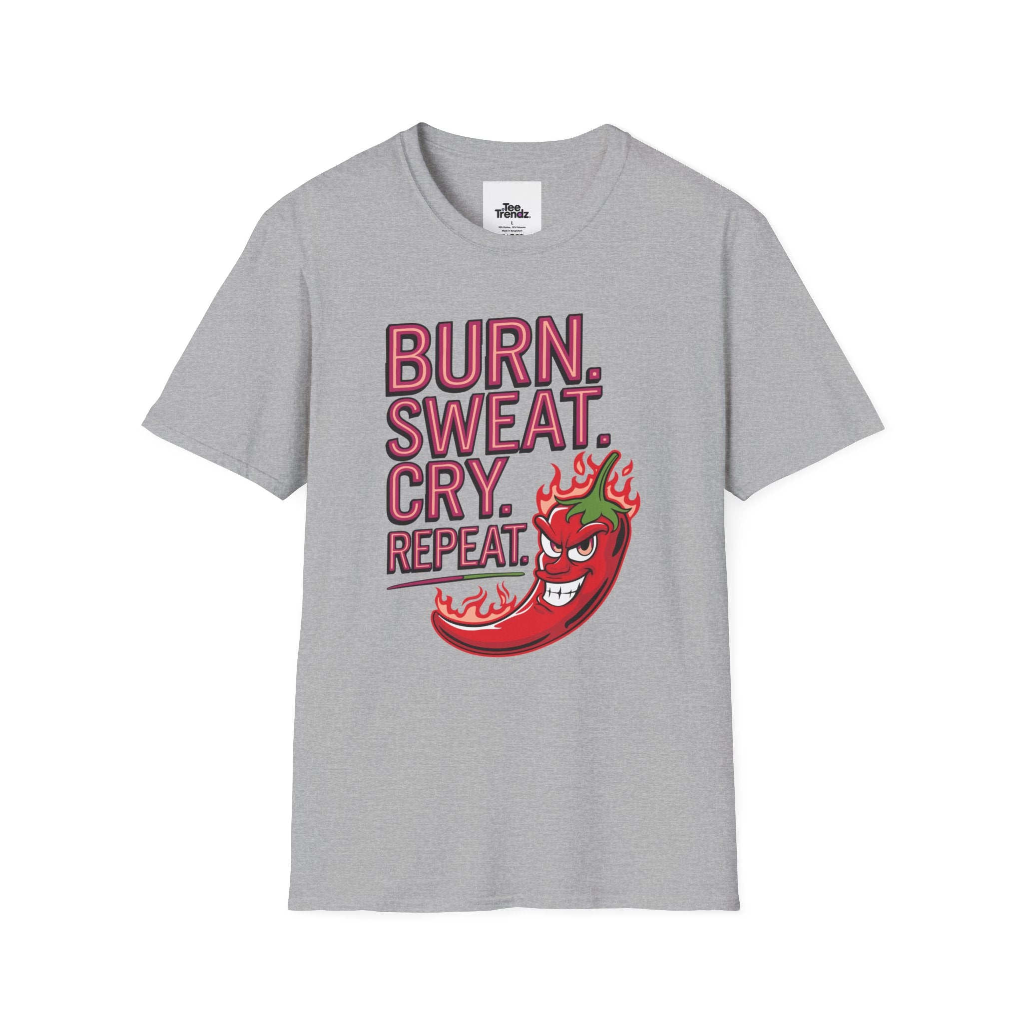Burn. Sweat. Cry. Repeat. T-Shirt — Spicy Fitness Motivation Tee